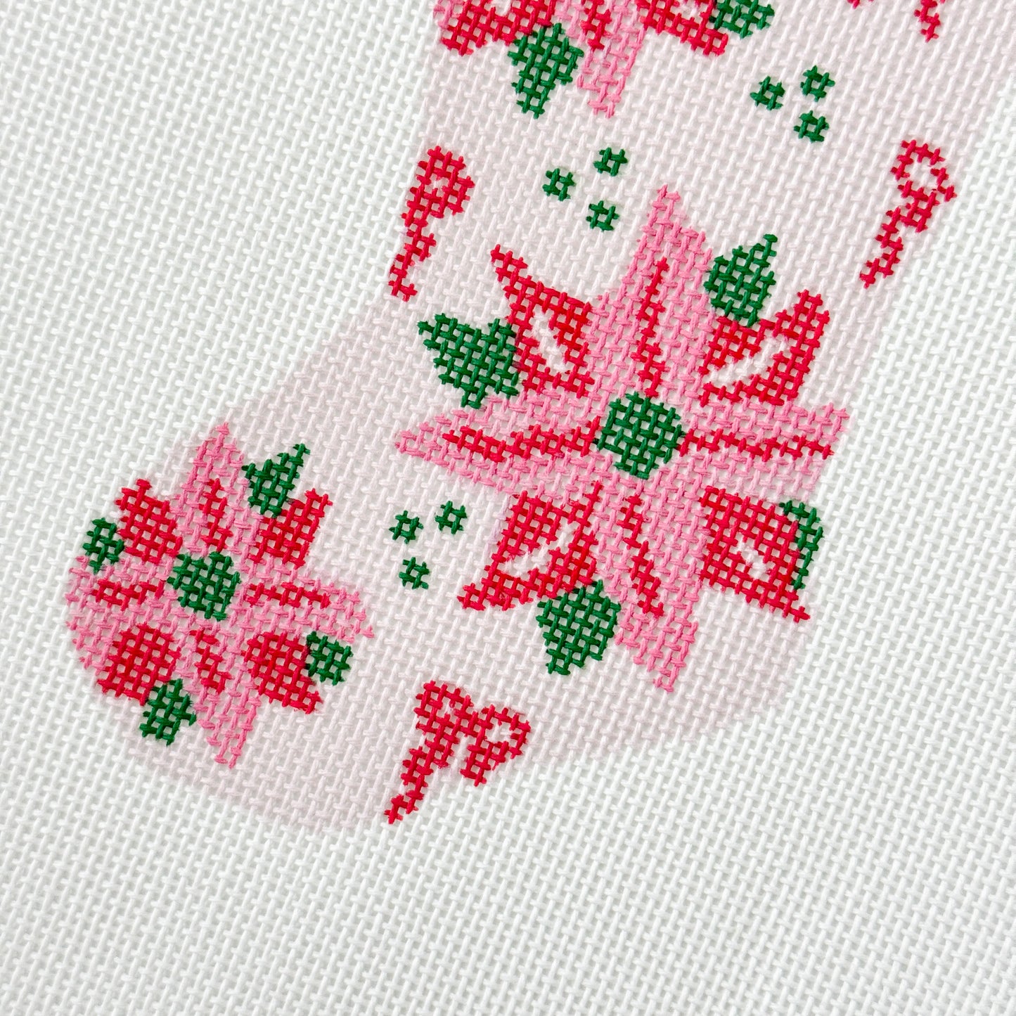 Wholesale Exclusive Poinsettia Bow Mini Stocking 18 Mesh Hand Painted Needlepoint Canvas 6”x3”