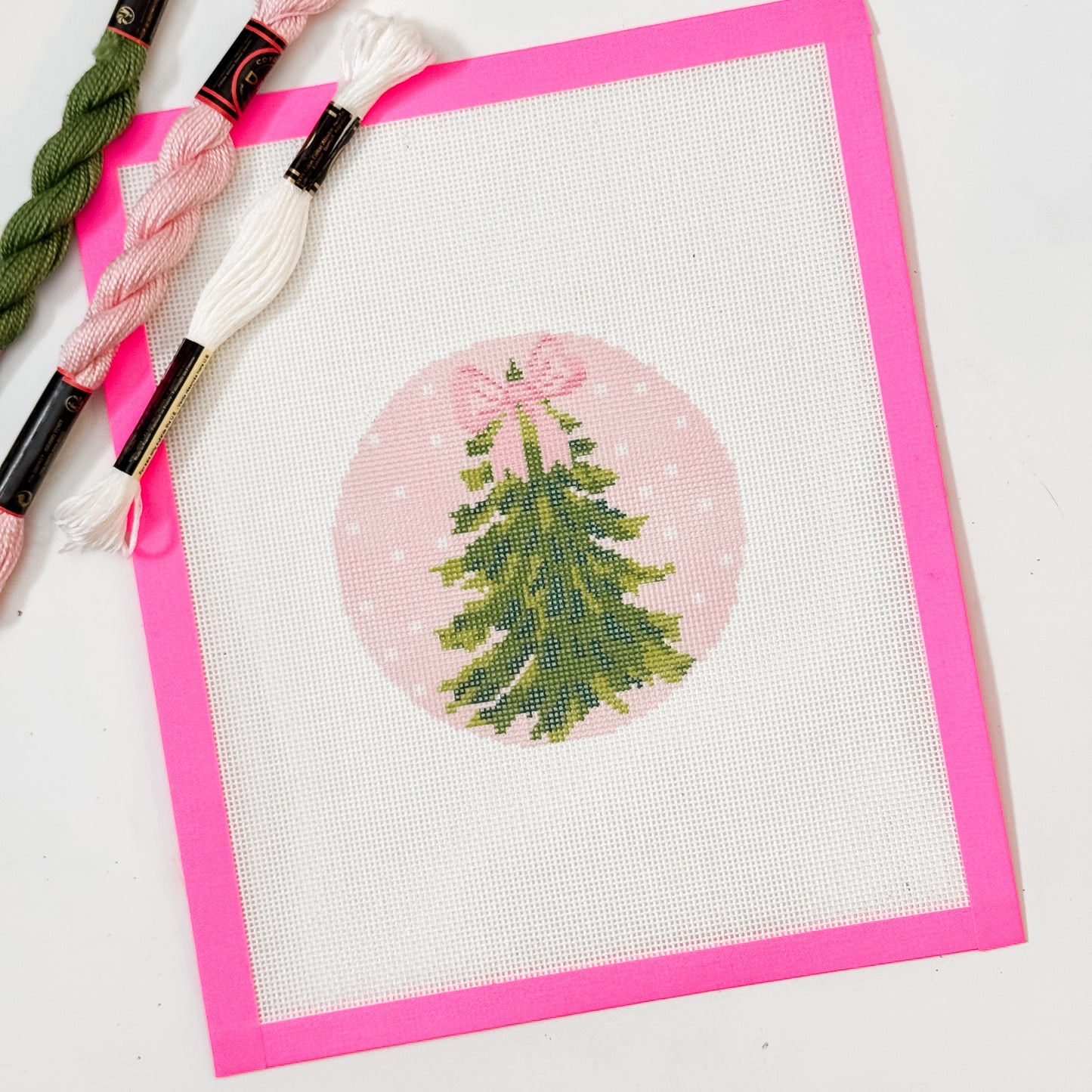 Hand-Painted Bow Christmas Tree Needlepoint Ornament Canvas | 4” Ornament | 18 Mesh Festive Holiday Design