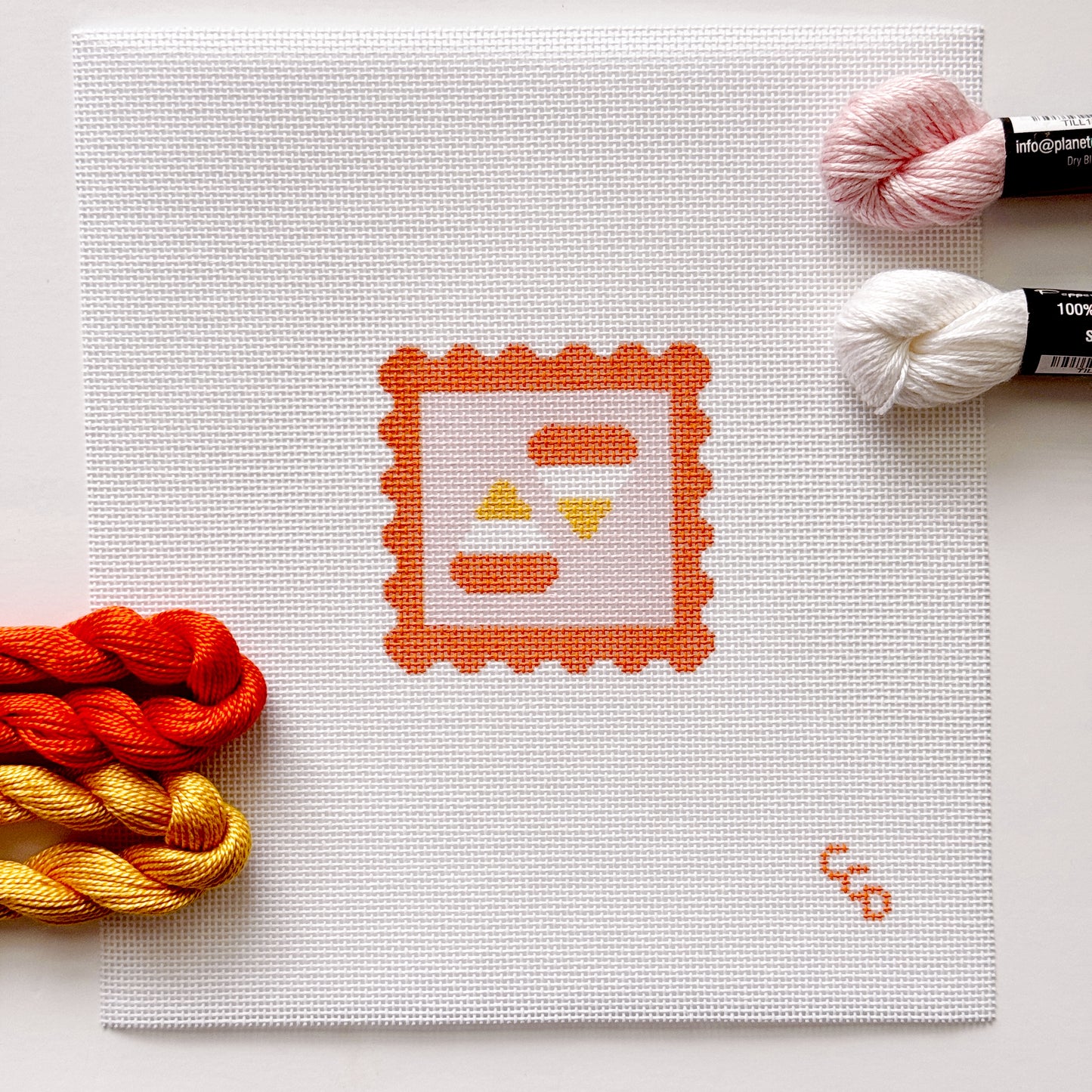Candy Corn Stamp Needlepoint Canvas – 18 Mesh Zweigart Mono Deluxe, 2.7" Hand Painted Fall Halloween Mini