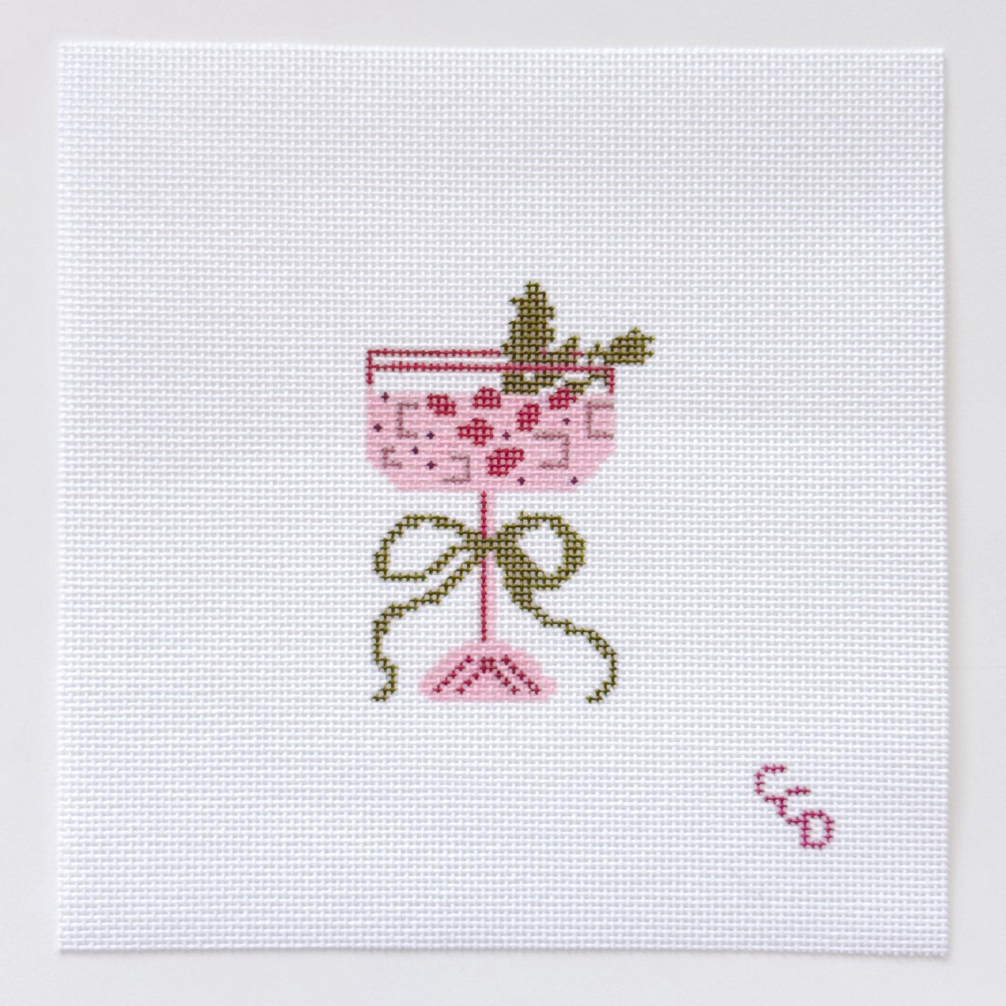 Christmas Cocktail Mini Needlepoint Canvas, Modern Needlepoint, 18 Mesh 2”x3” Design