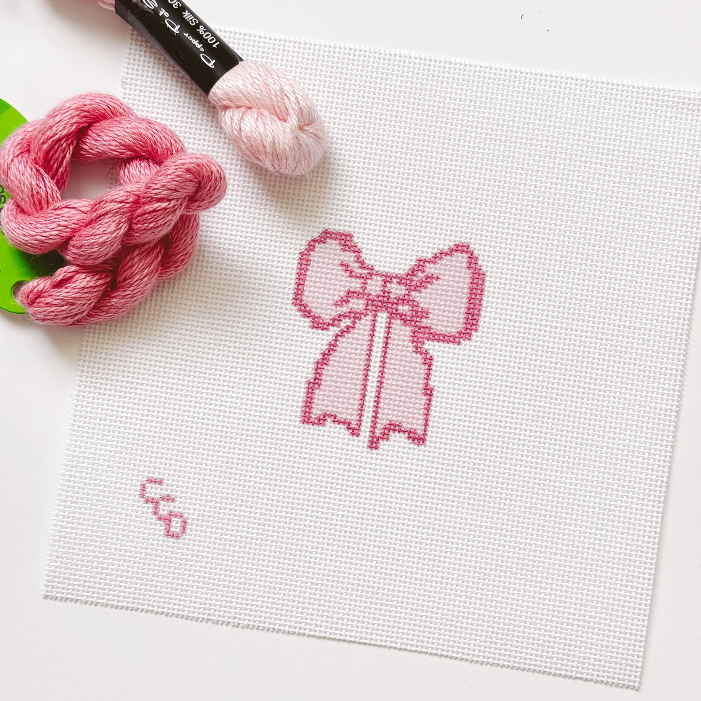 Hand-Painted Coquette Bow Needlepoint Canvas | 2.5” Canvas | 18 Mesh Elegant Coquette Design