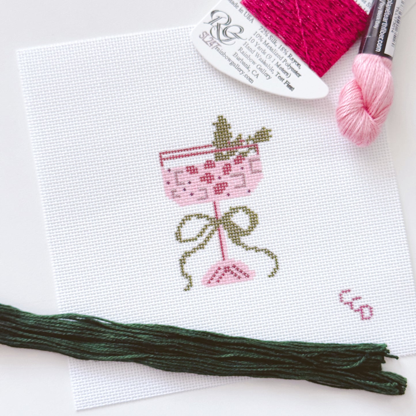 Christmas Cocktail Mini Needlepoint Canvas, Modern Needlepoint, 18 Mesh 2”x3” Design