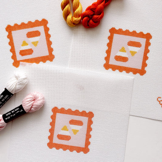 Candy Corn Stamp Needlepoint Canvas – 18 Mesh Zweigart Mono Deluxe, 2.7" Hand Painted Fall Halloween Mini