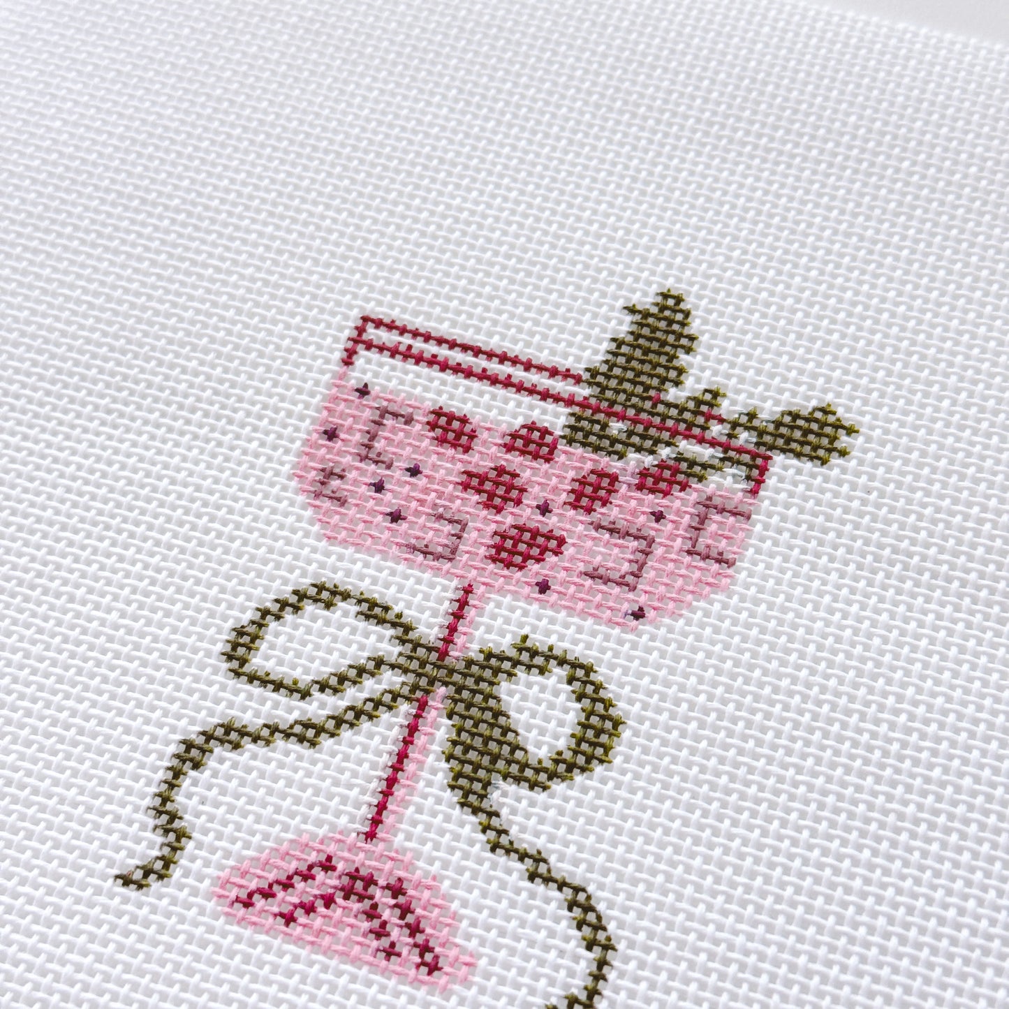 Christmas Cocktail Mini Needlepoint Canvas, Modern Needlepoint, 18 Mesh 2”x3” Design