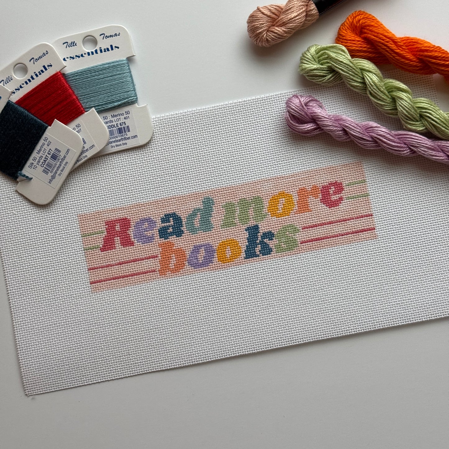 Hand-Painted Needlepoint Bookmark Canvas | 2” x 7” | 18 Mesh | Retro Reading Design