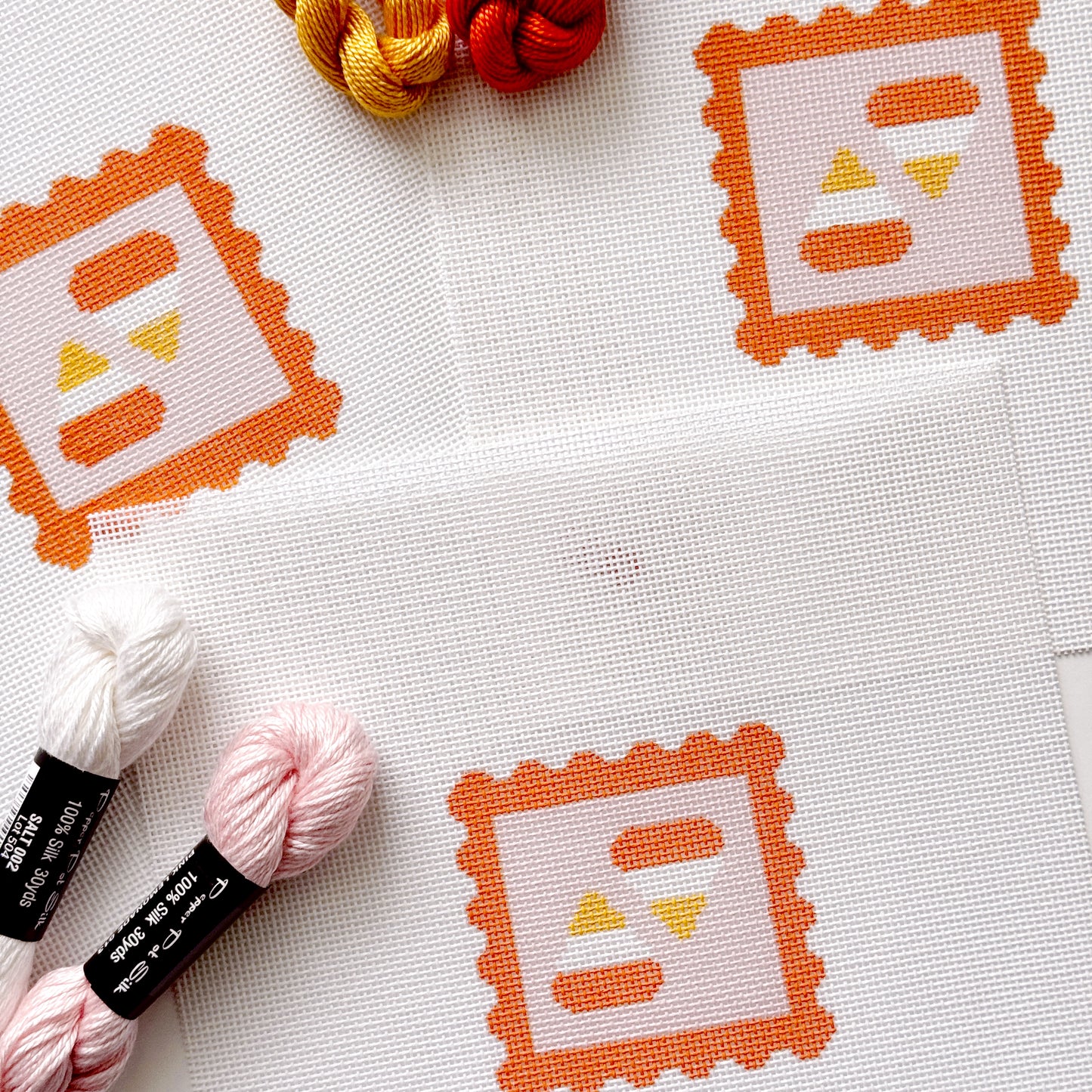 Candy Corn Stamp Needlepoint Canvas – 18 Mesh Zweigart Mono Deluxe, 2.7" Hand Painted Fall Halloween Mini