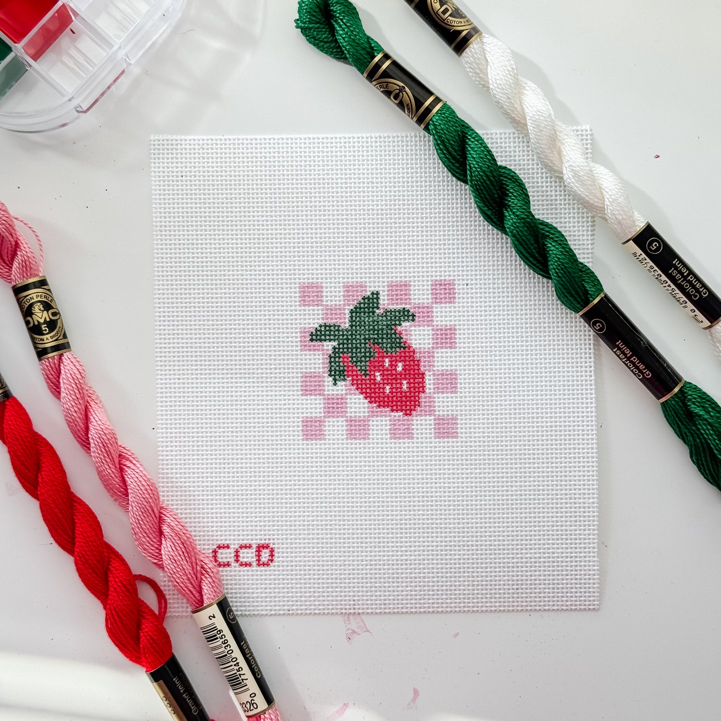 Strawberry Checkered Hand Painted 18 Mesh Needlepoint Canvas, 2”