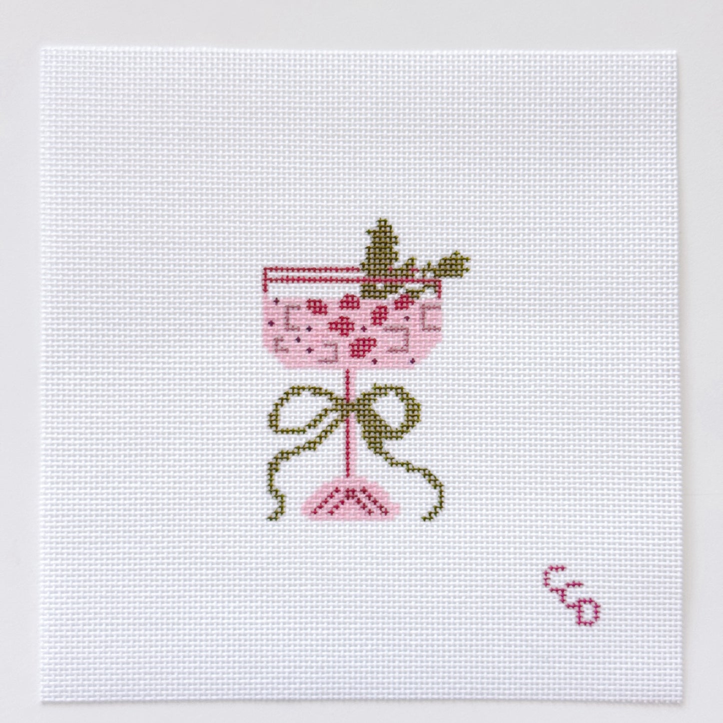 Christmas Cocktail Mini Needlepoint Canvas, Modern Needlepoint, 18 Mesh 2”x3” Design