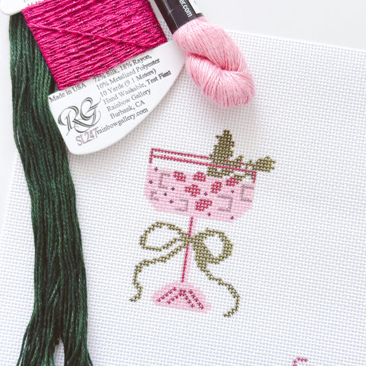 Christmas Cocktail Mini Needlepoint Canvas, Modern Needlepoint, 18 Mesh 2”x3” Design