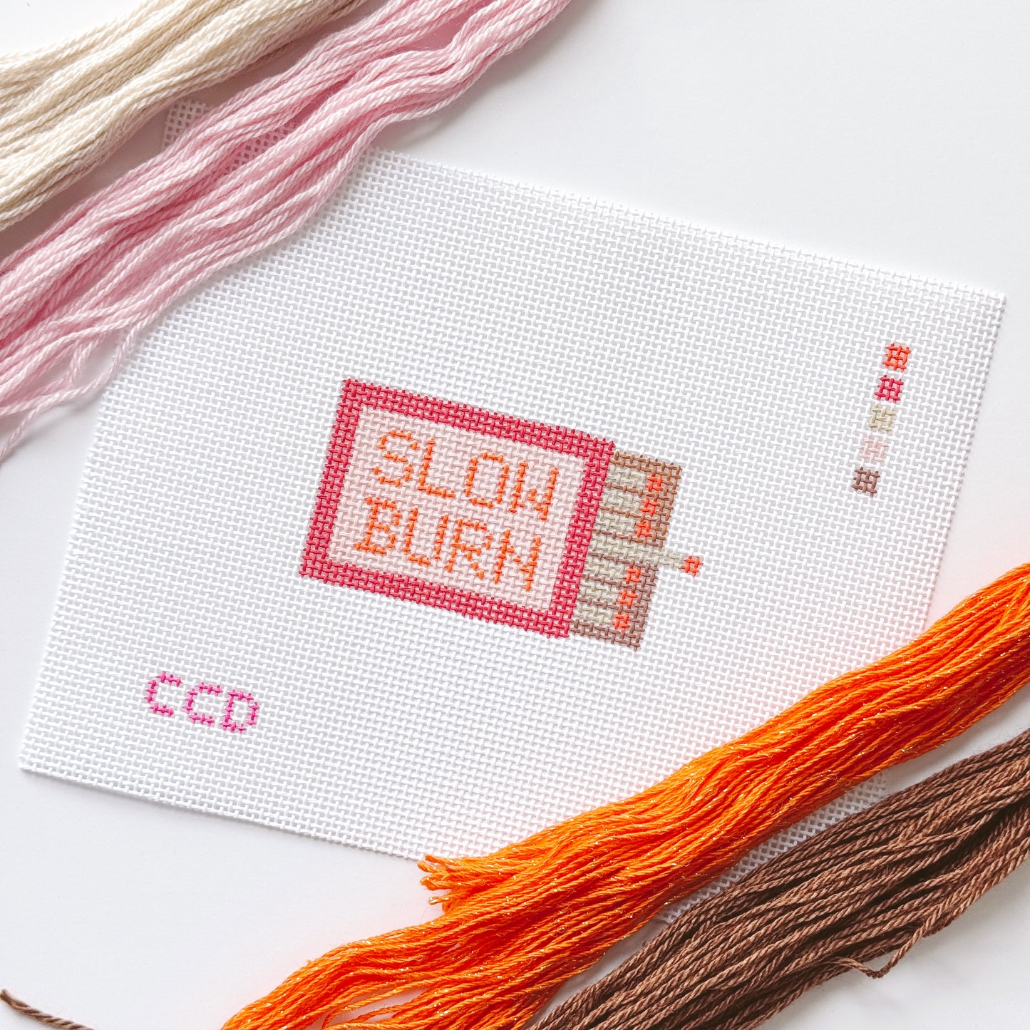 Hand Painted Slow Burn Matches 4” Needlepoint Canvas 13 Mesh Matches Needlepoint Canvas Valentines Day