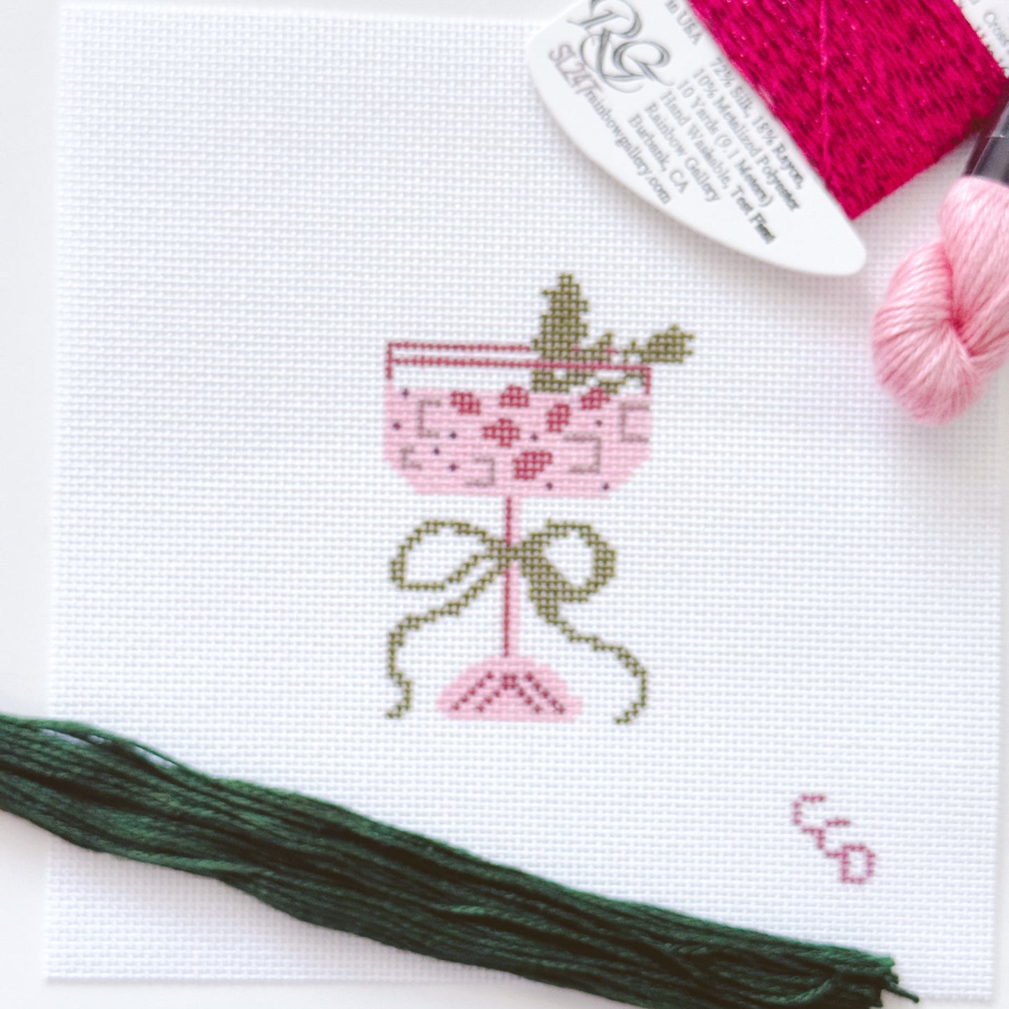 Christmas Cocktail Mini Needlepoint Canvas, Modern Needlepoint, 18 Mesh 2”x3” Design