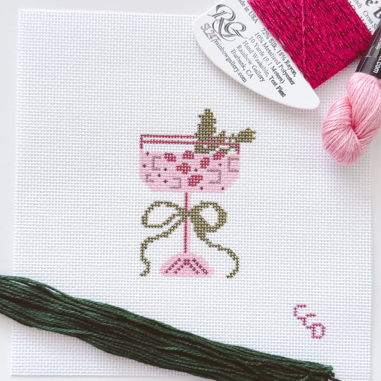 Christmas Cocktail Mini Needlepoint Canvas, Modern Needlepoint, 18 Mesh 2”x3” Design