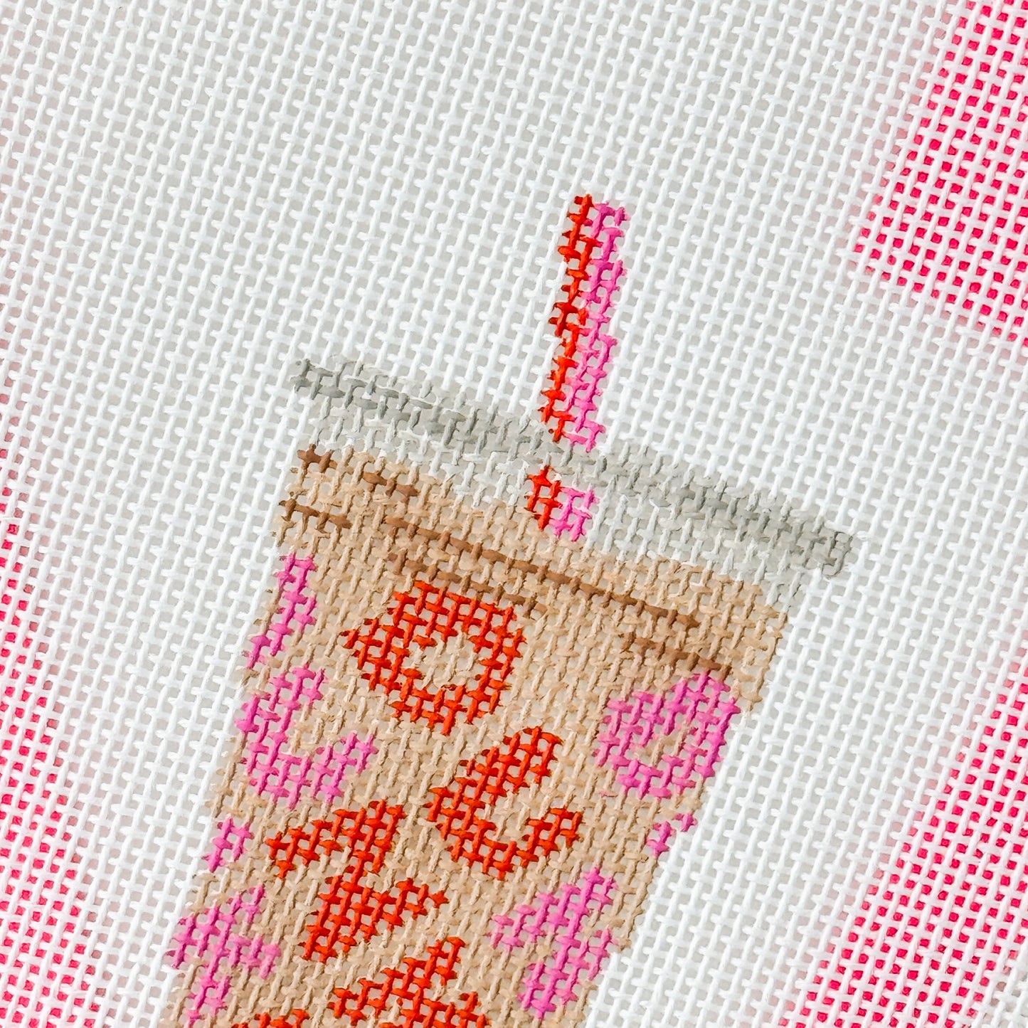 DD Iced Coffee Cup 18 Mesh Needlepoint Canvas 5” design