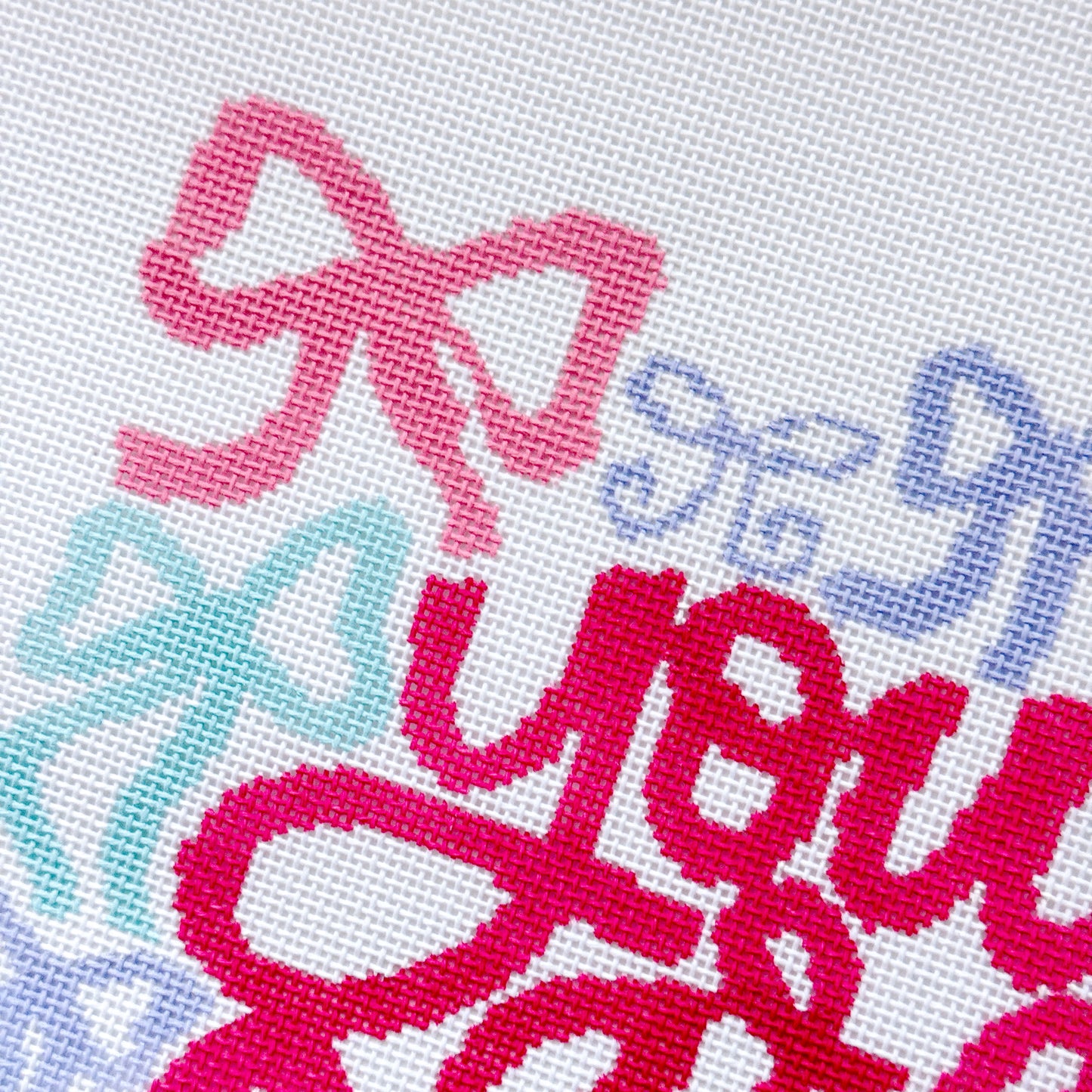 You Are Loved Needlepoint Canvas – 18 Mesh Zweigart Mono Deluxe, 8x8.2" Design on 12x12.2" Hand-Painted Pastel Bow Quote