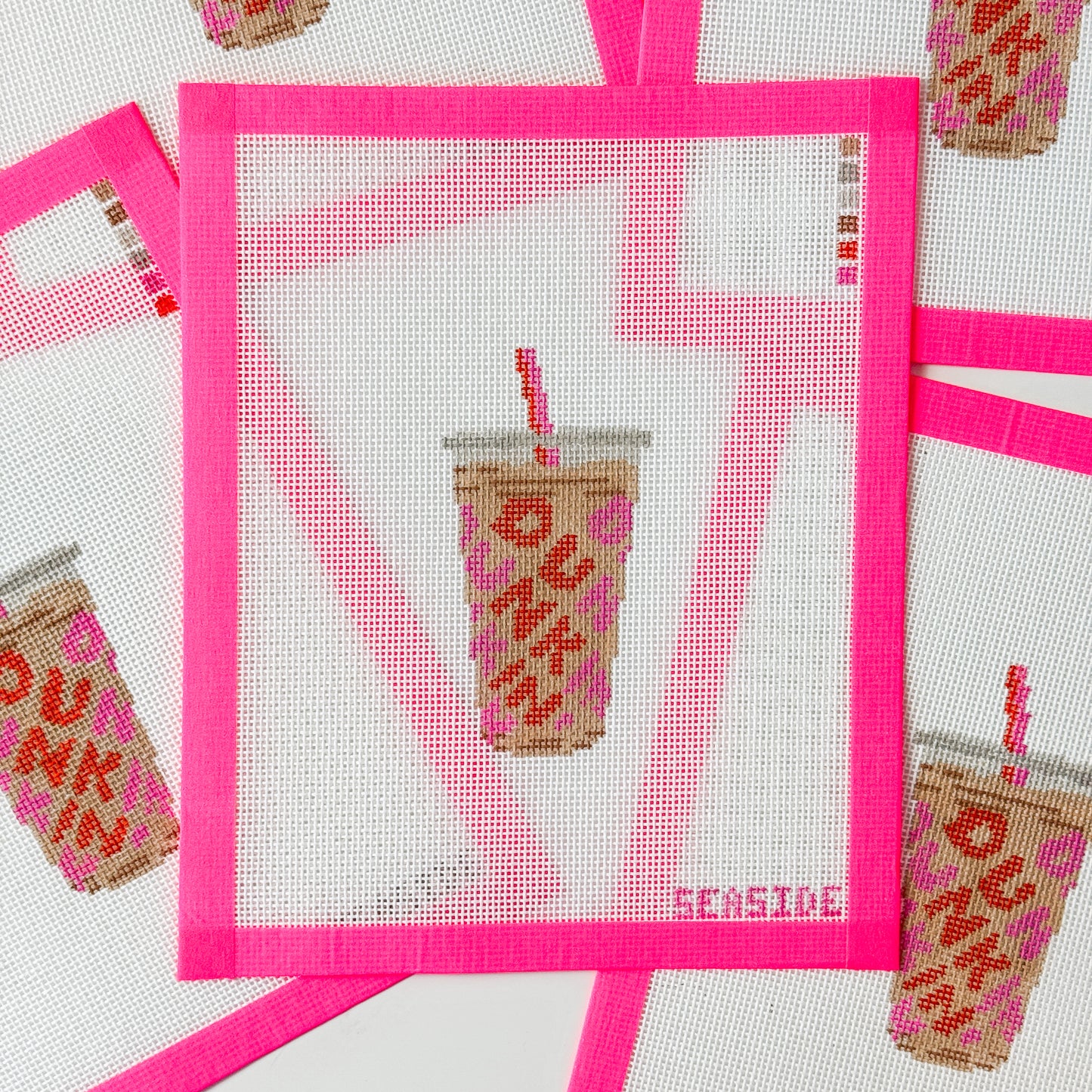 DD Iced Coffee Cup 18 Mesh Needlepoint Canvas 5” design