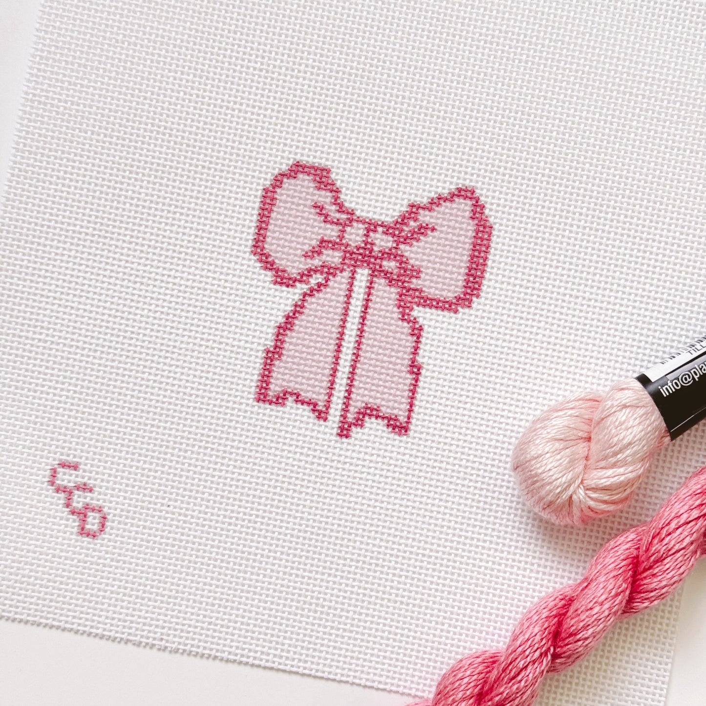 Hand-Painted Coquette Bow Needlepoint Canvas | 2.5” Canvas | 18 Mesh Elegant Coquette Design