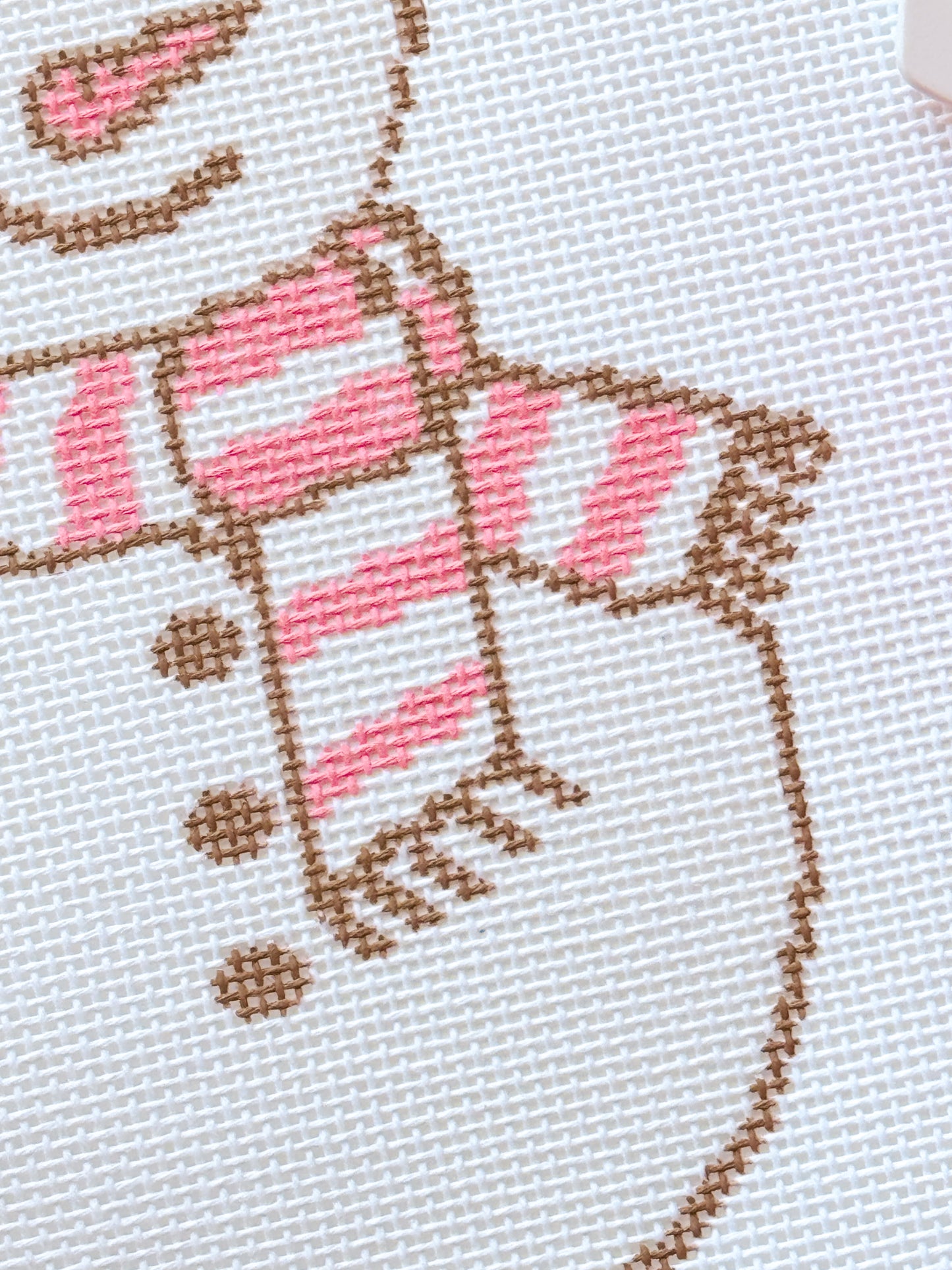 Pink Snowman Needlepoint Canvas 18 Mesh 4”x7” Design, Modern Winter Snowman Needlepoint