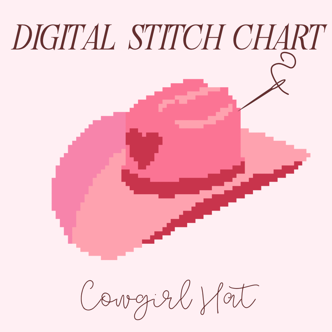 Cowgirl Hat Needlepoint PDF Stitch Chart, Cross Stitch Cowgirl Hat Chart, Diy Paint Needlepoint Canvas PDF, 18 Mesh Needlepoint pdf