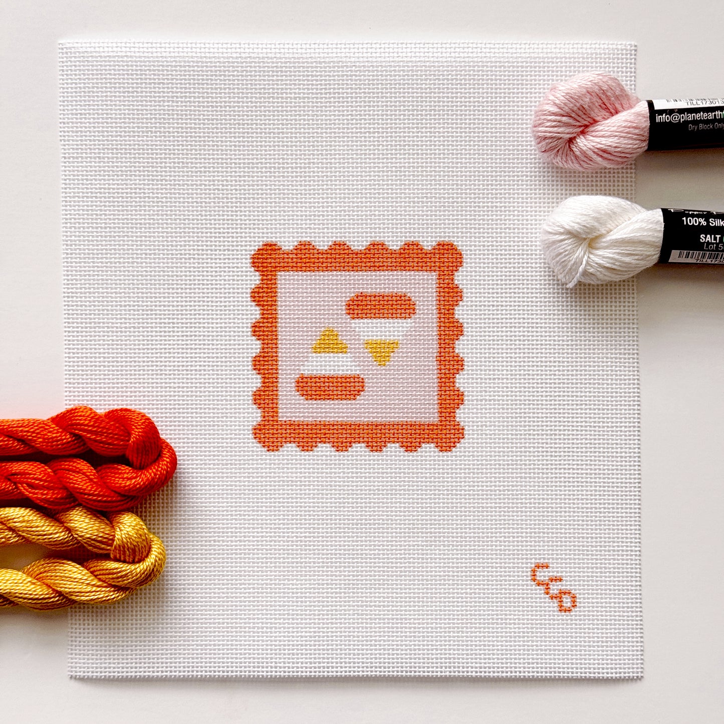 Candy Corn Stamp Needlepoint Canvas – 18 Mesh Zweigart Mono Deluxe, 2.7" Hand Painted Fall Halloween Mini