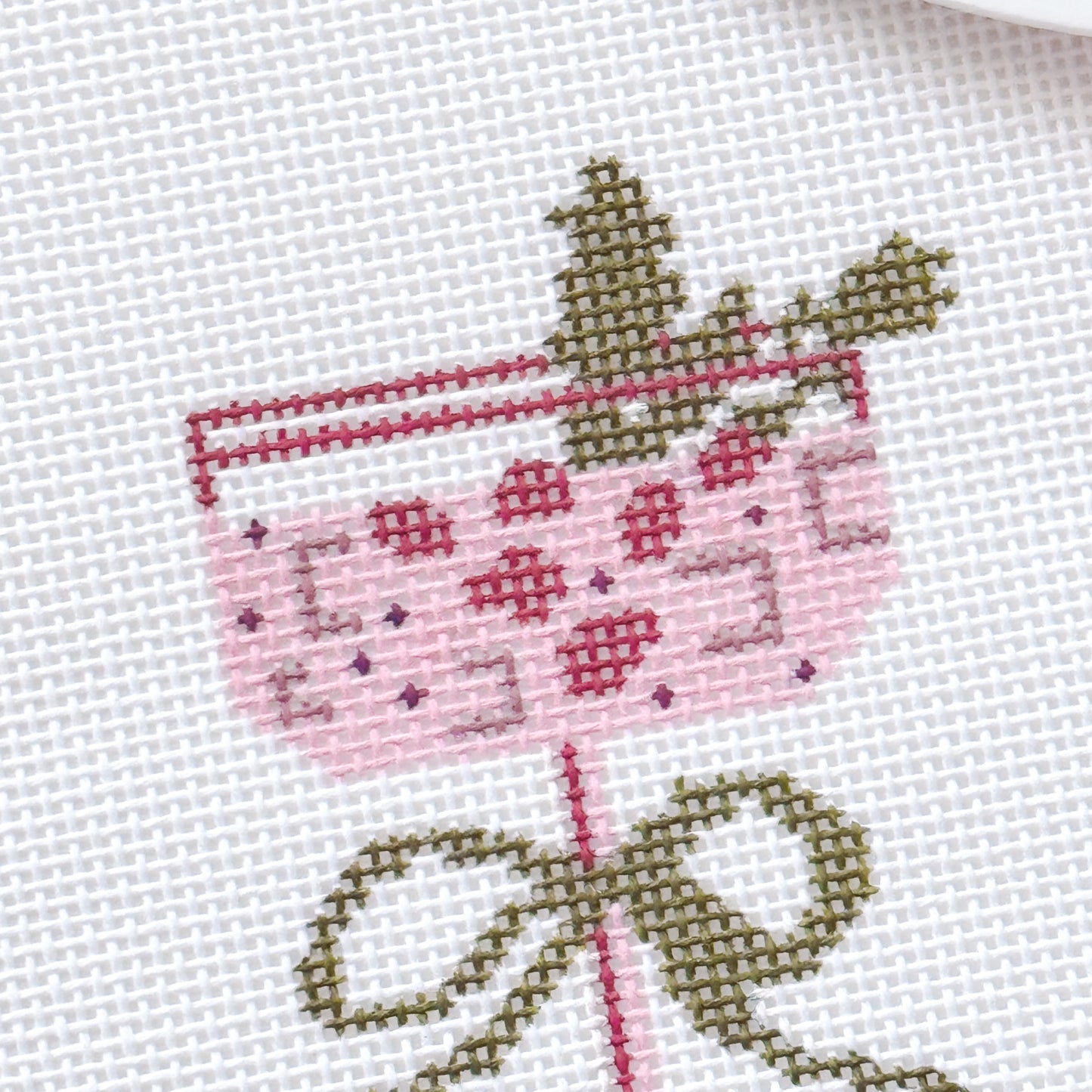 Christmas Cocktail Mini Needlepoint Canvas, Modern Needlepoint, 18 Mesh 2”x3” Design