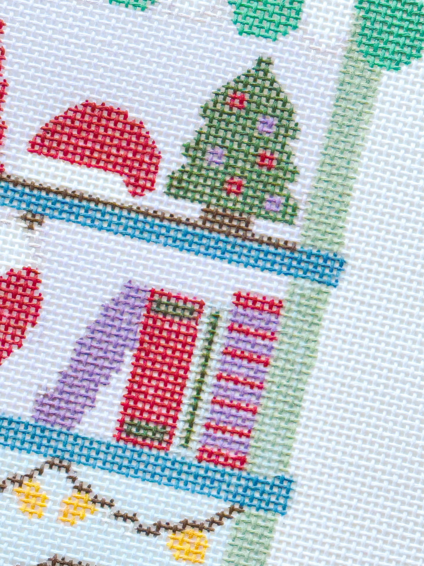 Christmas Book Trolley Cart Needlepoint Canvas 18 Mesh 5”x7” Design, Modern Christmas Bookish Neexlepoint