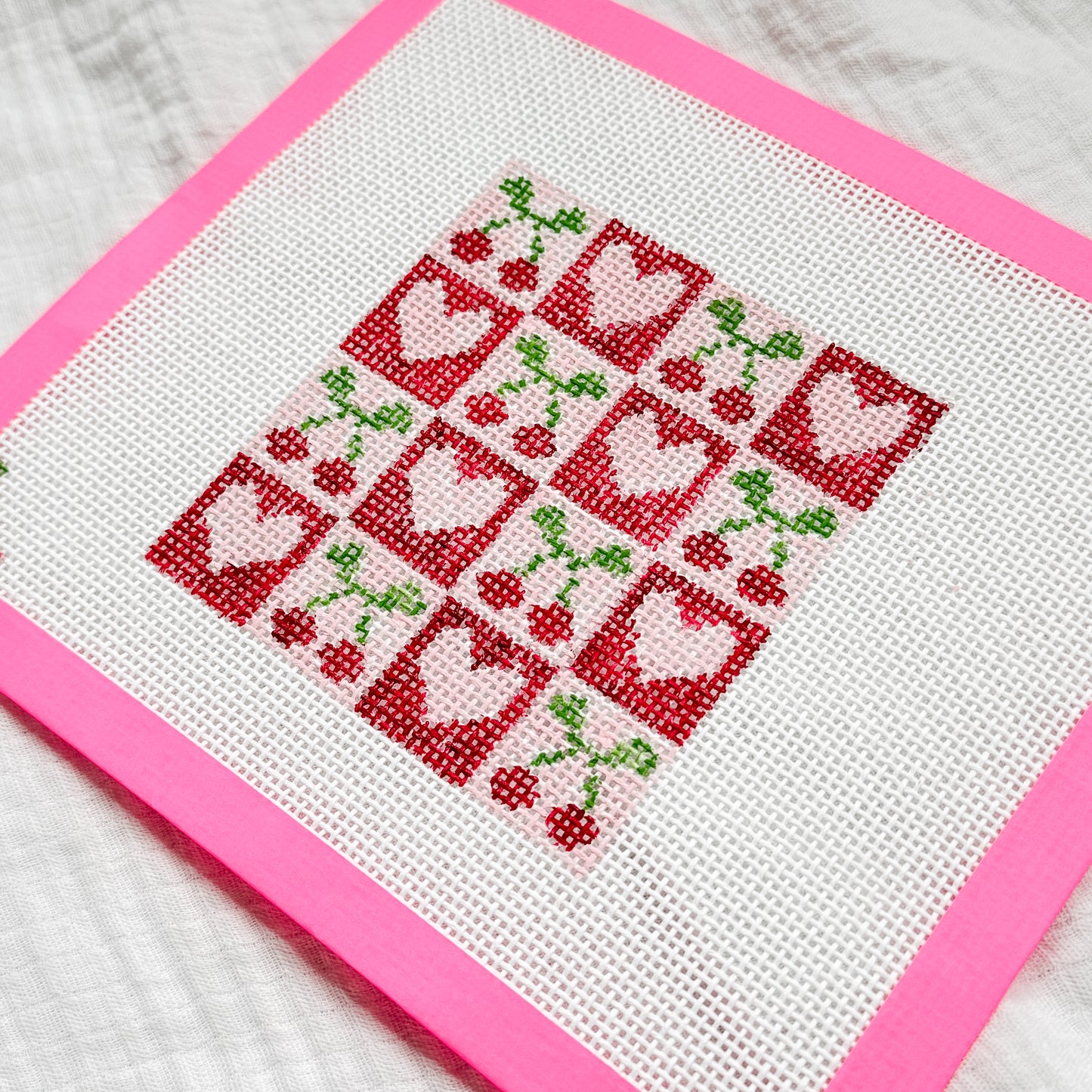 Cherry Checker Board 4” 13 Mesh Hand Painted Needlepoint Canvas
