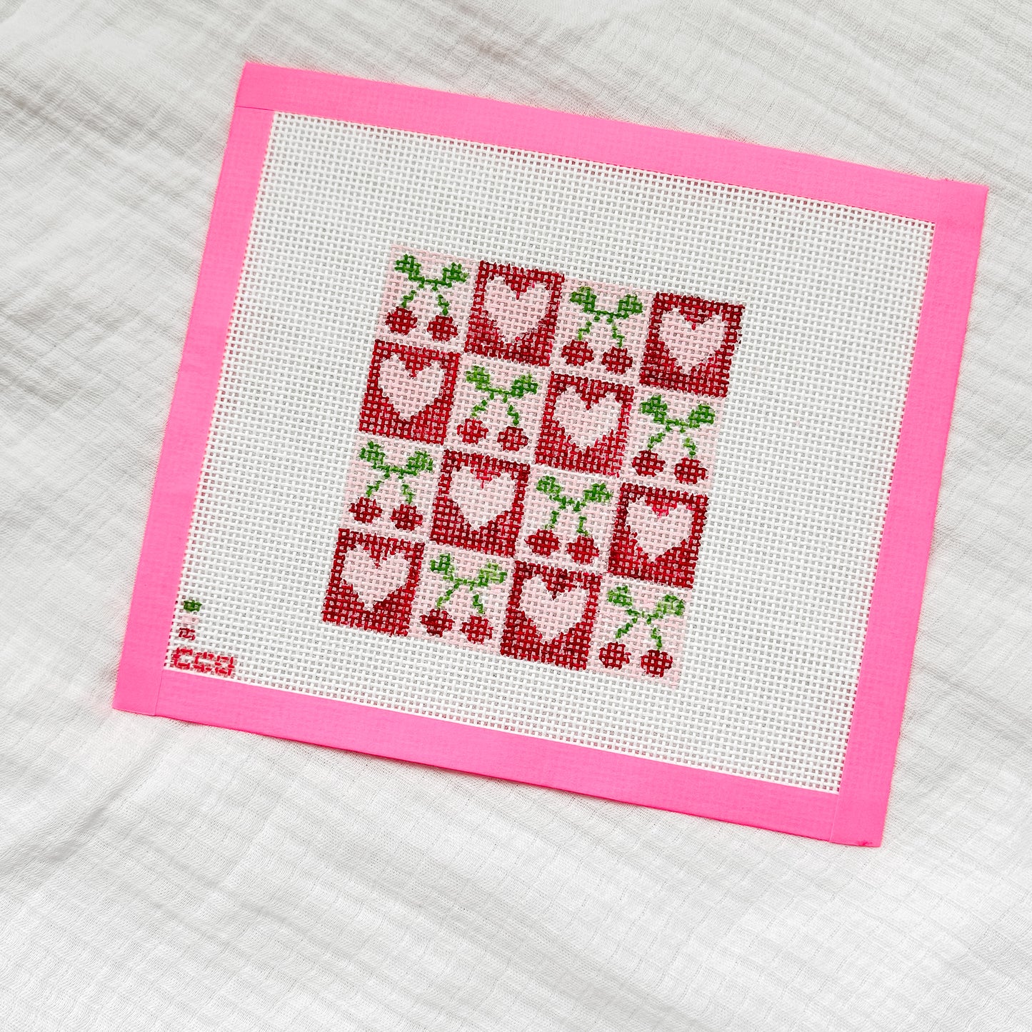 Cherry Checker Board 4” 13 Mesh Hand Painted Needlepoint Canvas