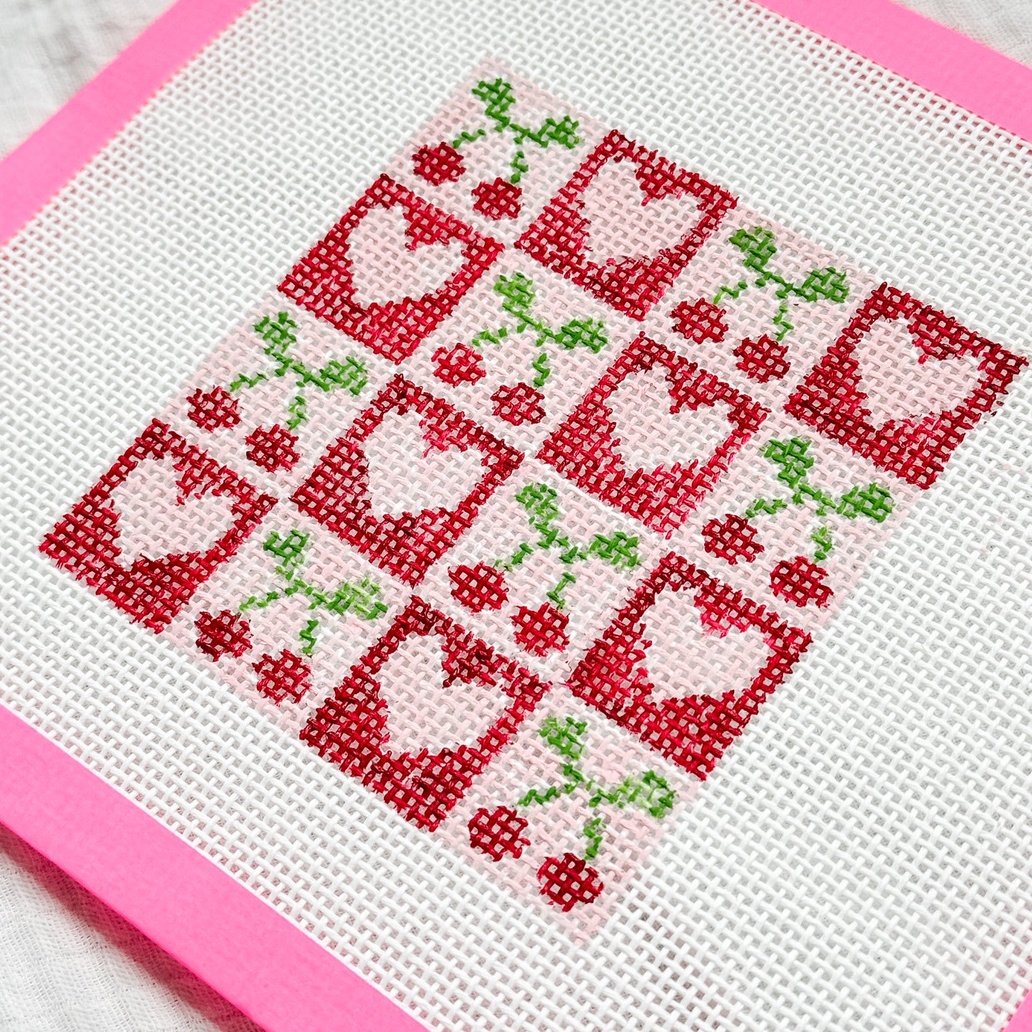 Cherry Checker Board 4” 13 Mesh Hand Painted Needlepoint Canvas