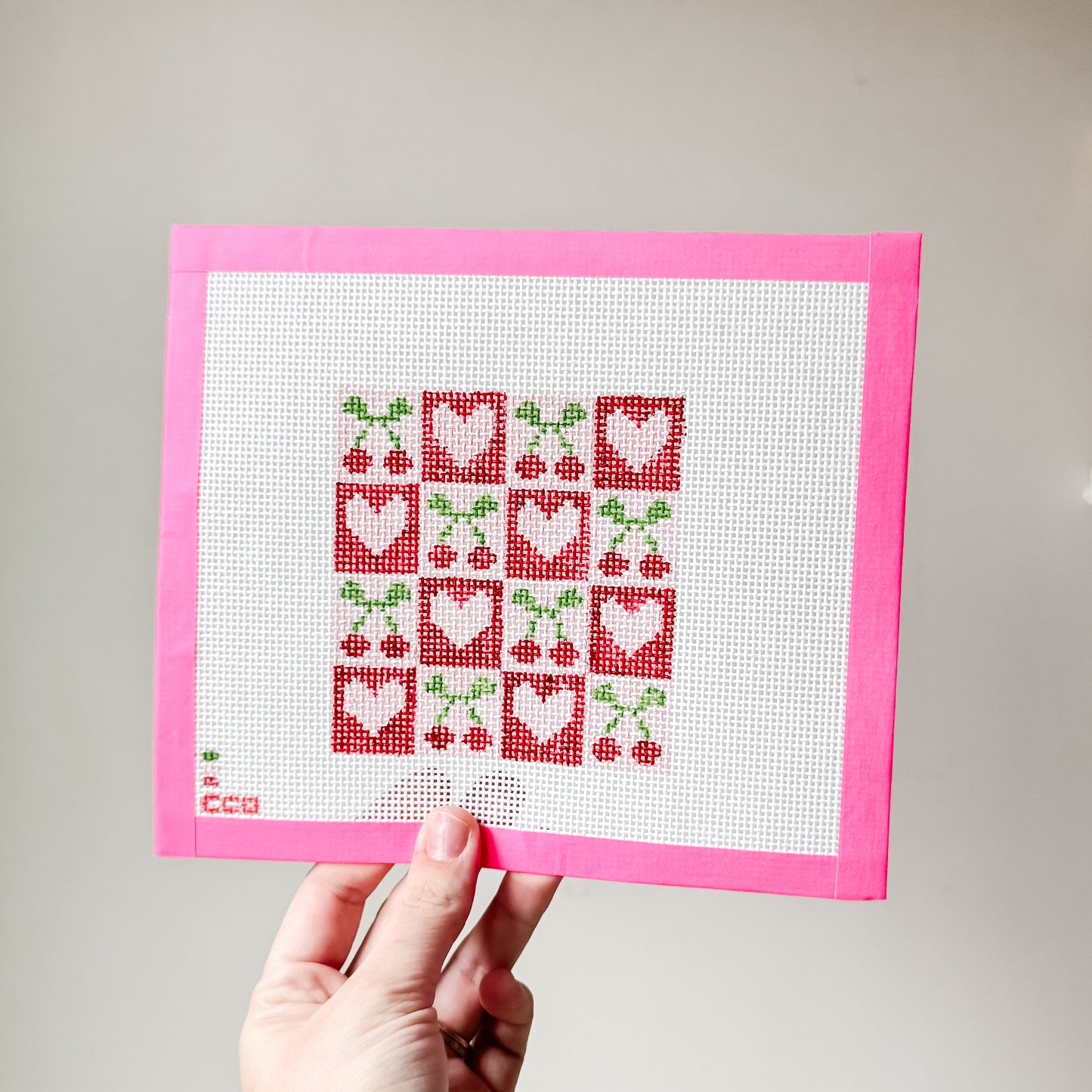 Cherry Checker Board 4” 13 Mesh Hand Painted Needlepoint Canvas