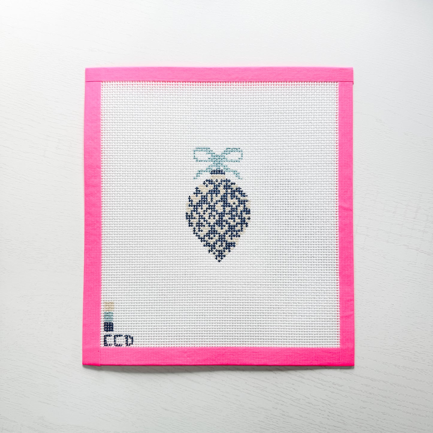 Blue Etoille 4" 13 Mesh Hand Painted Needlepoint Canvas Ornament, Blue White Christmas Ornament Needlepoint Canvas