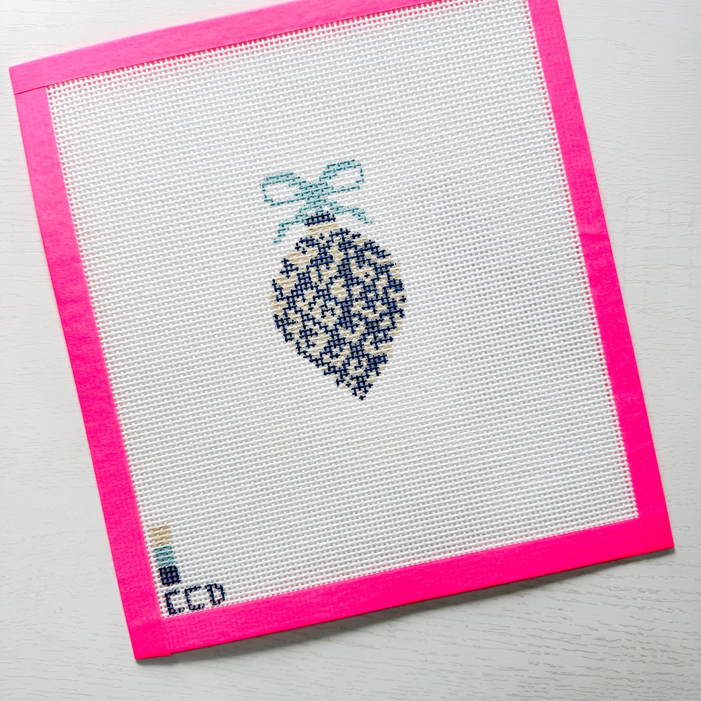 Blue Etoille 4" 13 Mesh Hand Painted Needlepoint Canvas Ornament, Blue White Christmas Ornament Needlepoint Canvas