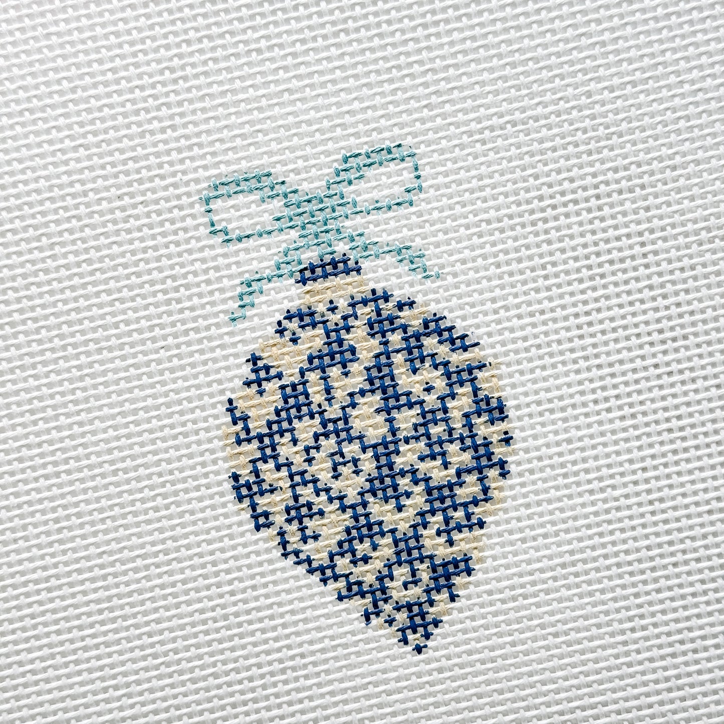 Blue Etoille 4" 13 Mesh Hand Painted Needlepoint Canvas Ornament, Blue White Christmas Ornament Needlepoint Canvas