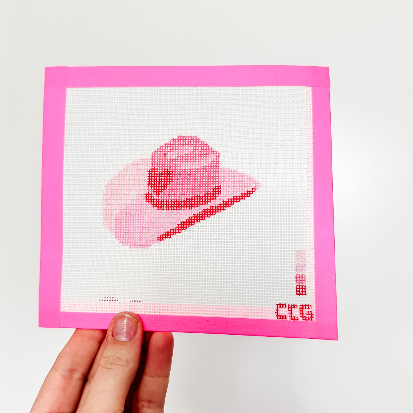 Hand-Painted Pink Cowgirl Hat Needlepoint Canvas | 3” Canvas | 18 Mesh Southern Charm Design