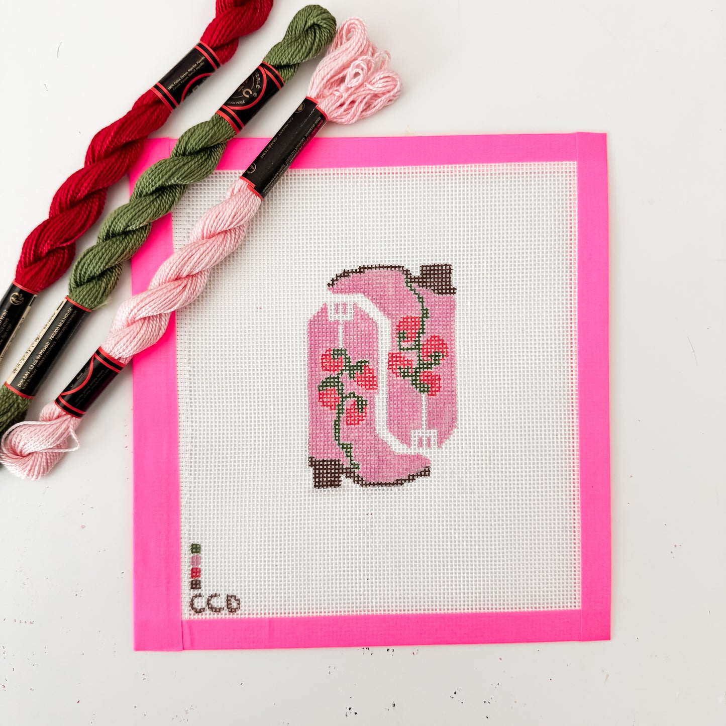 Hand Painted Strawberry Cowgirl Boot 3” Needlepoint Canvas 18 Mesh southern Needlepoint Canvas Boot Hand Painted