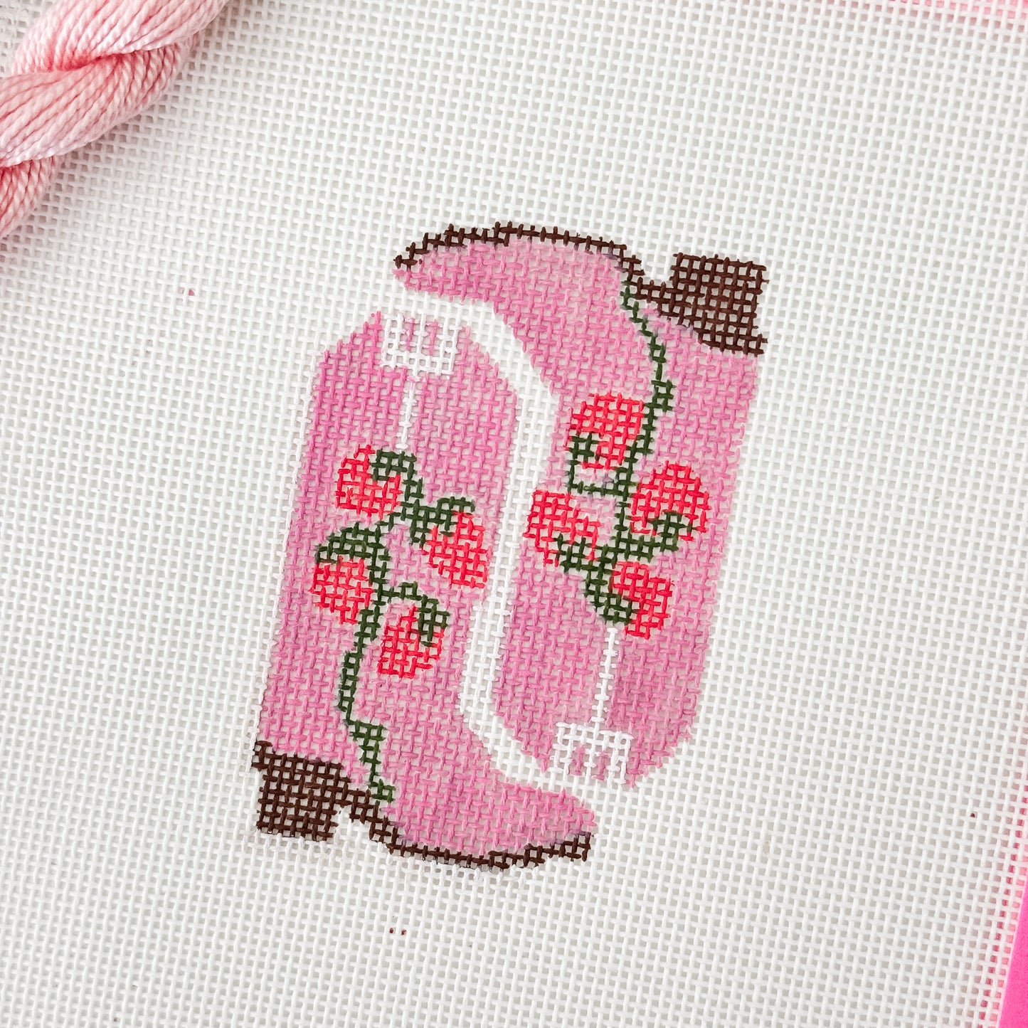 Hand Painted Strawberry Cowgirl Boot 3” Needlepoint Canvas 18 Mesh southern Needlepoint Canvas Boot Hand Painted