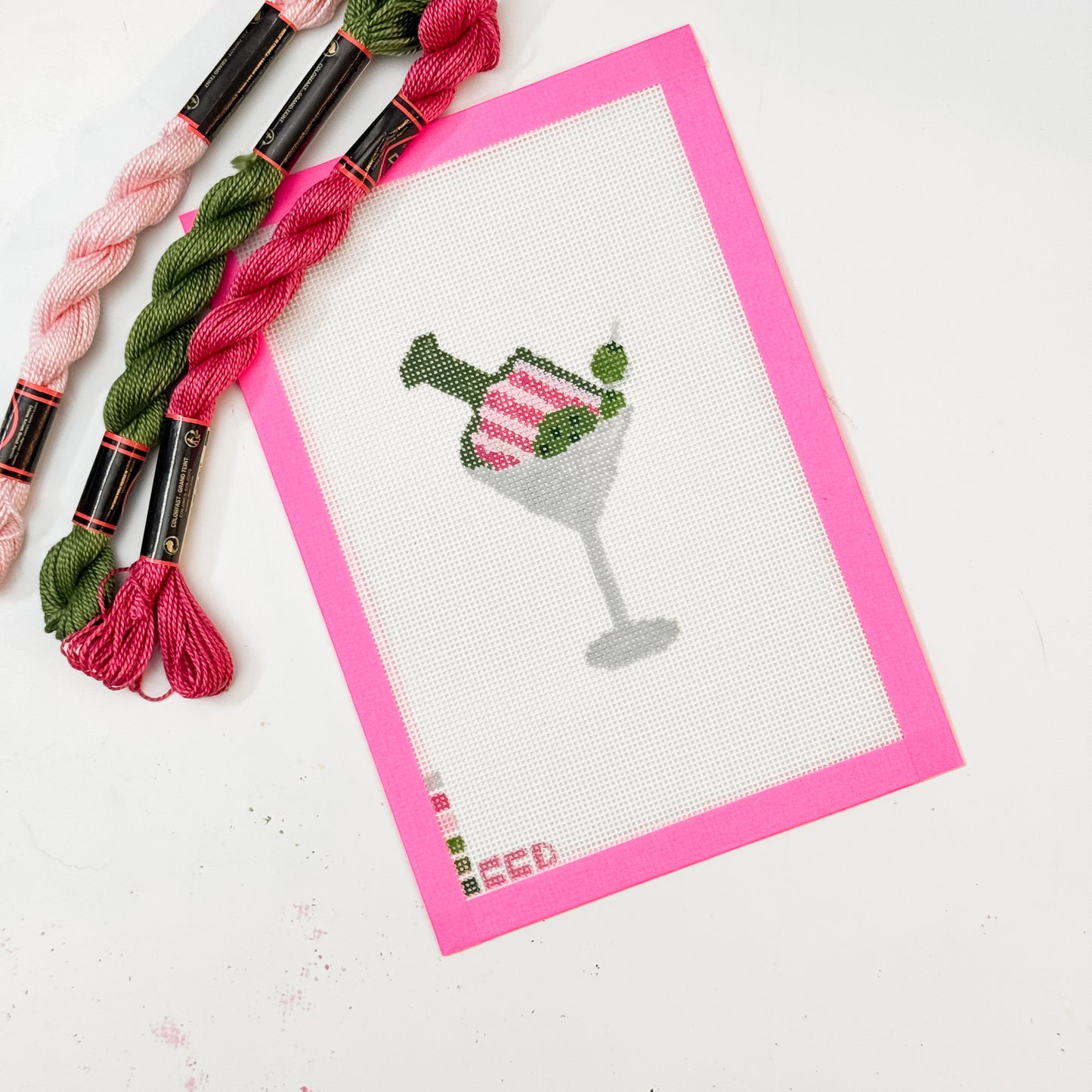 Hand-Painted Pickleball Martini Needlepoint Canvas | 3.5” Canvas | 18 Mesh Fun Cocktail Design