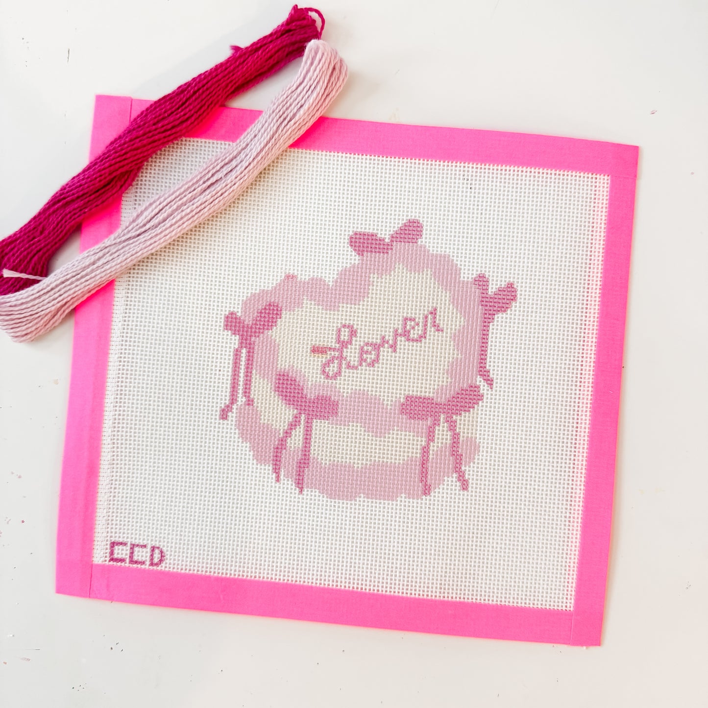 Coquette Bow Heart Cake Needlepoint Canvas | 4” 18 Mesh Coquette Needlepoint Design | Valentine’s Day Bow Cake