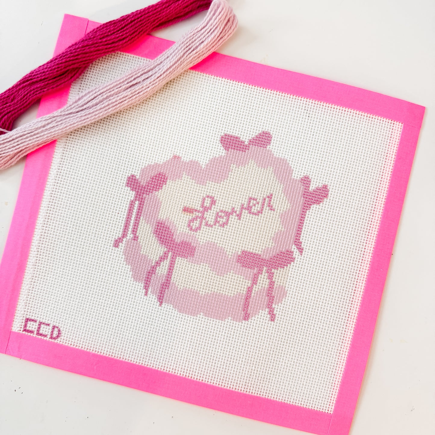 Coquette Bow Heart Cake Needlepoint Canvas | 4” 18 Mesh Coquette Needlepoint Design | Valentine’s Day Bow Cake