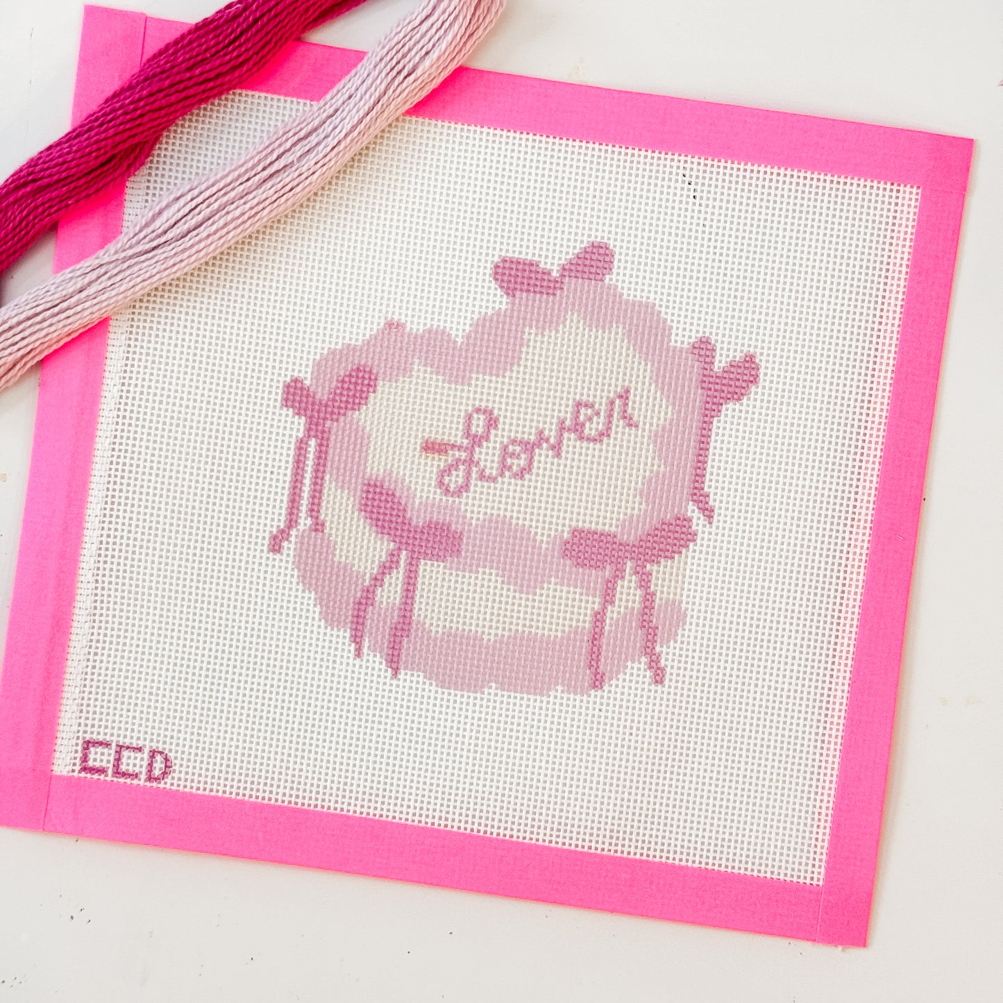 Coquette Bow Heart Cake Needlepoint Canvas | 4” 18 Mesh Coquette Needlepoint Design | Valentine’s Day Bow Cake