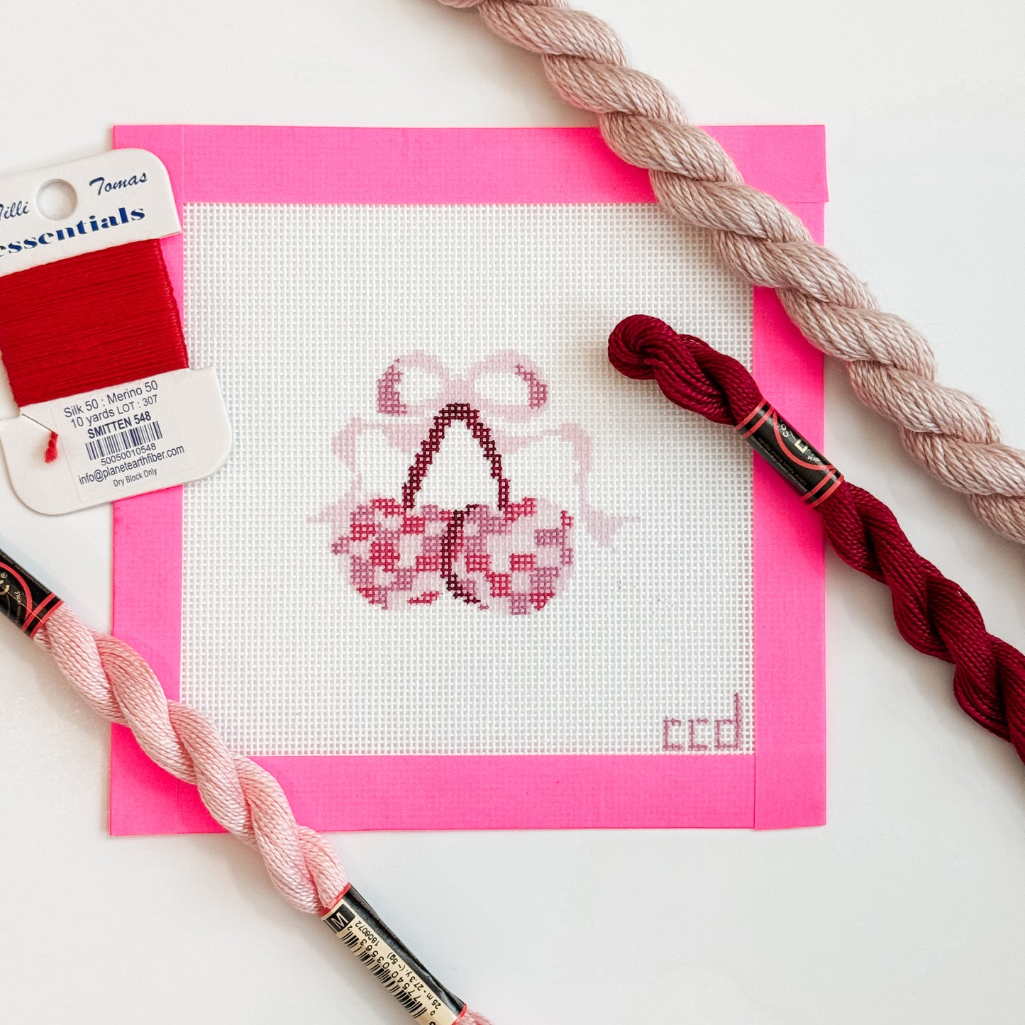 Disco Cherries Coquette Needlepoint Canvas Hand Painted, 18 Mesh 3" Wide Design on a 6x6 Canvas