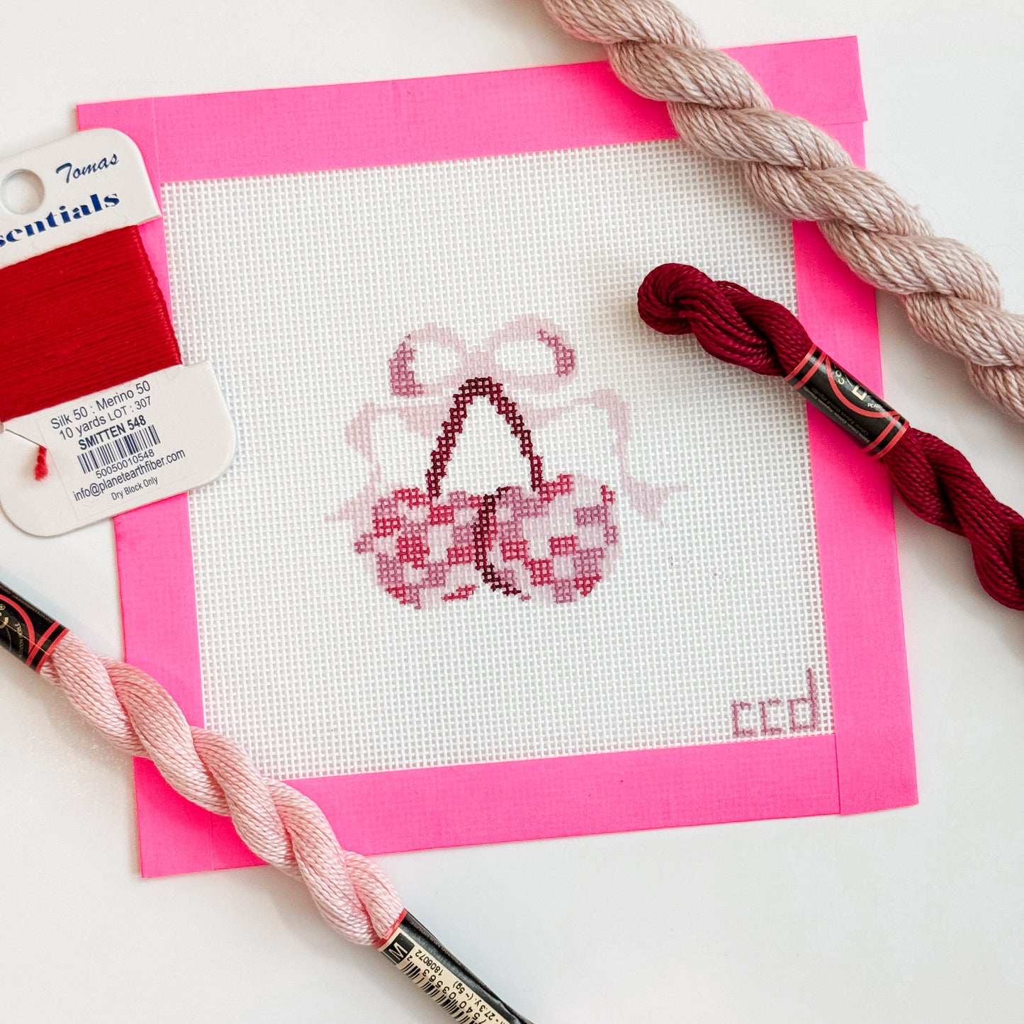 Disco Cherries Coquette Needlepoint Canvas Hand Painted, 18 Mesh 3" Wide Design on a 6x6 Canvas