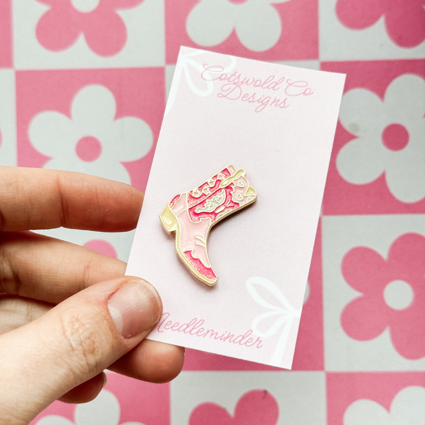 Pink Cowgirl Boot Needleminder, Needlepoint Accessories, Aesthetic Modern Needlepoint Needle Minder (Copy)