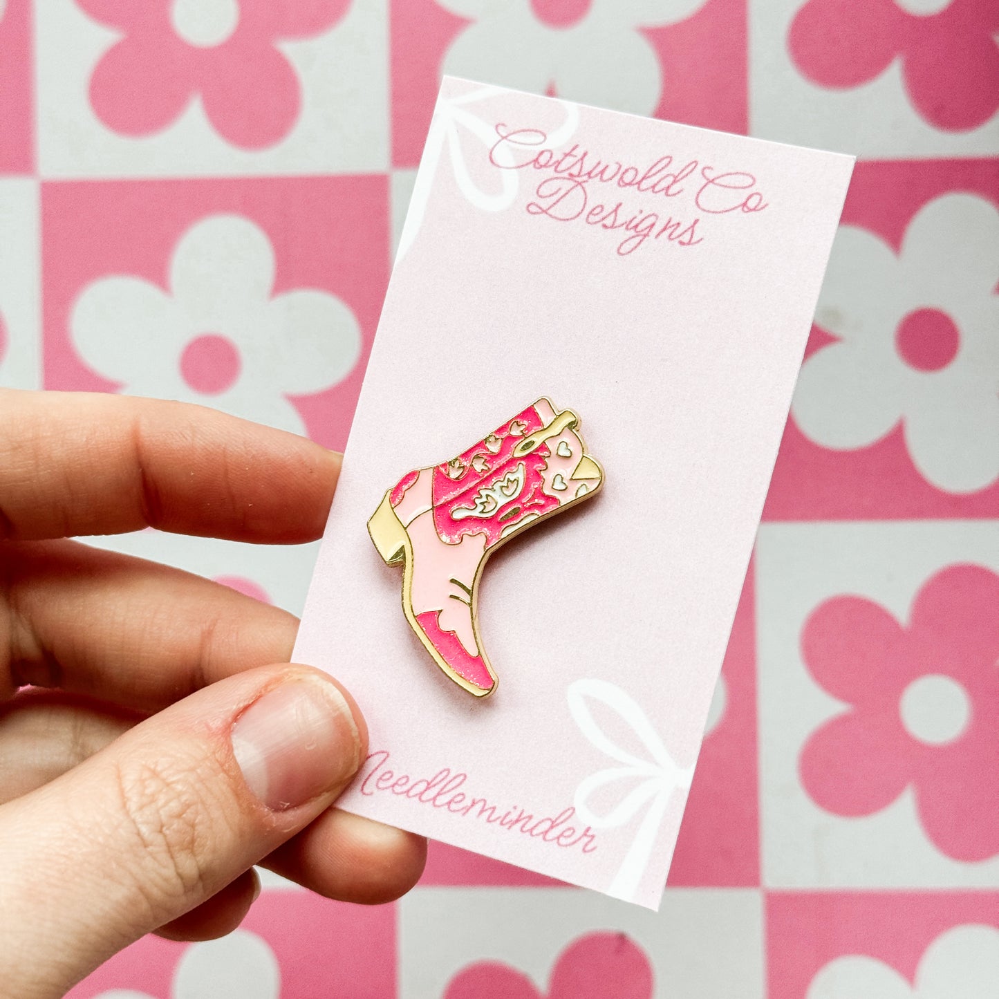 Pink Cowgirl Boot Needleminder, Needlepoint Accessories, Aesthetic Modern Needlepoint Needle Minder (Copy)