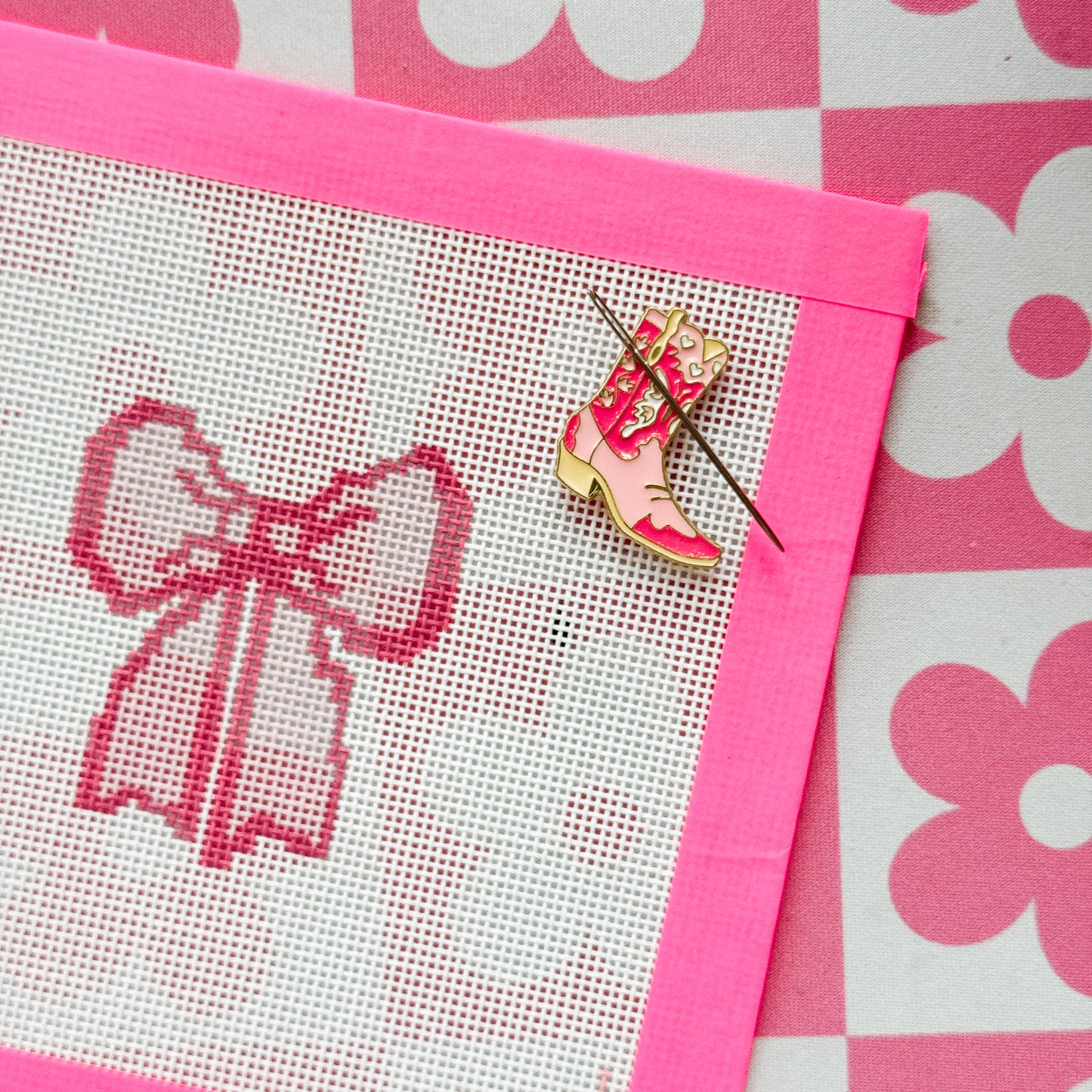 Pink Cowgirl Boot Needleminder, Needlepoint Accessories, Aesthetic Modern Needlepoint Needle Minder (Copy)