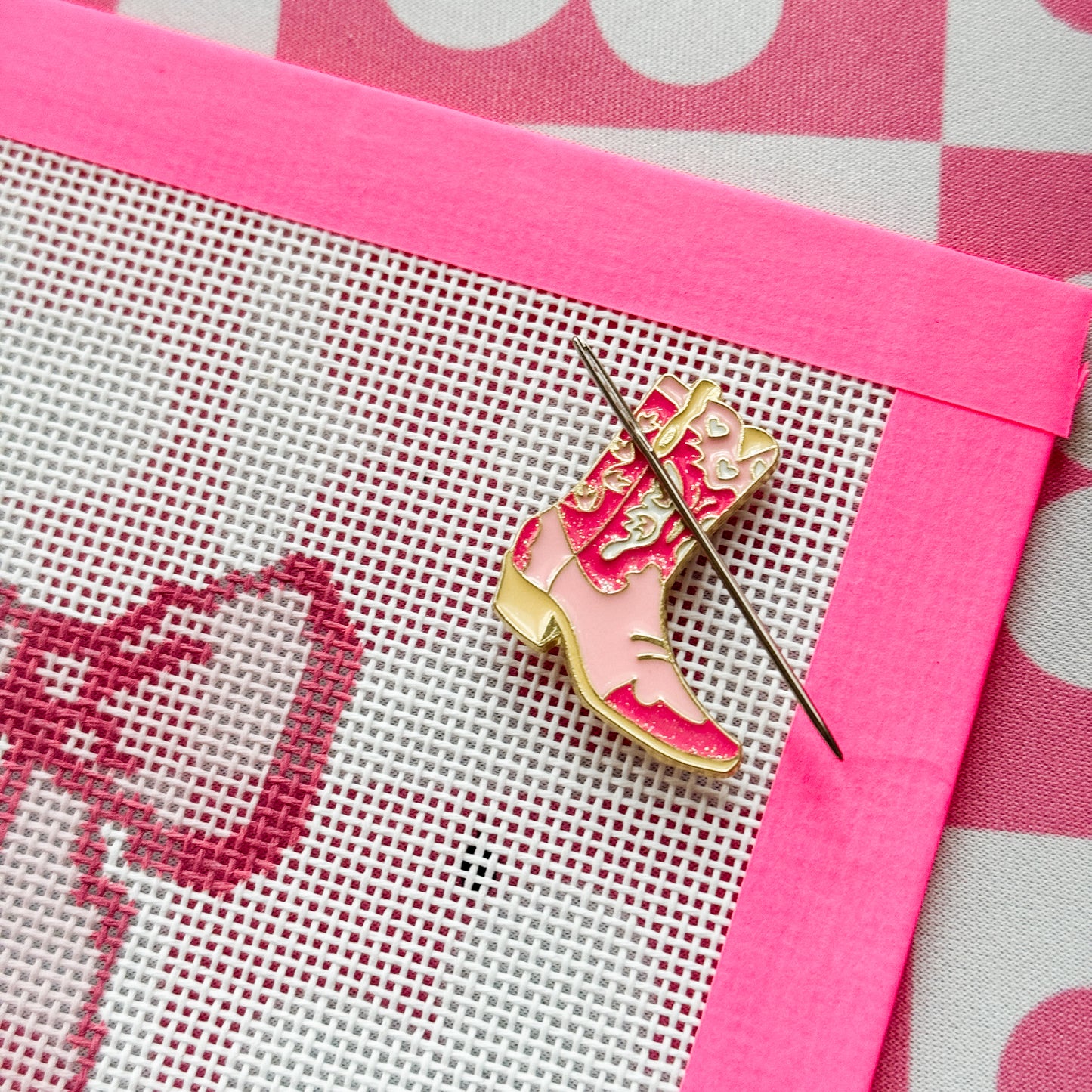 Pink Cowgirl Boot Needleminder, Needlepoint Accessories, Aesthetic Modern Needlepoint Needle Minder (Copy)