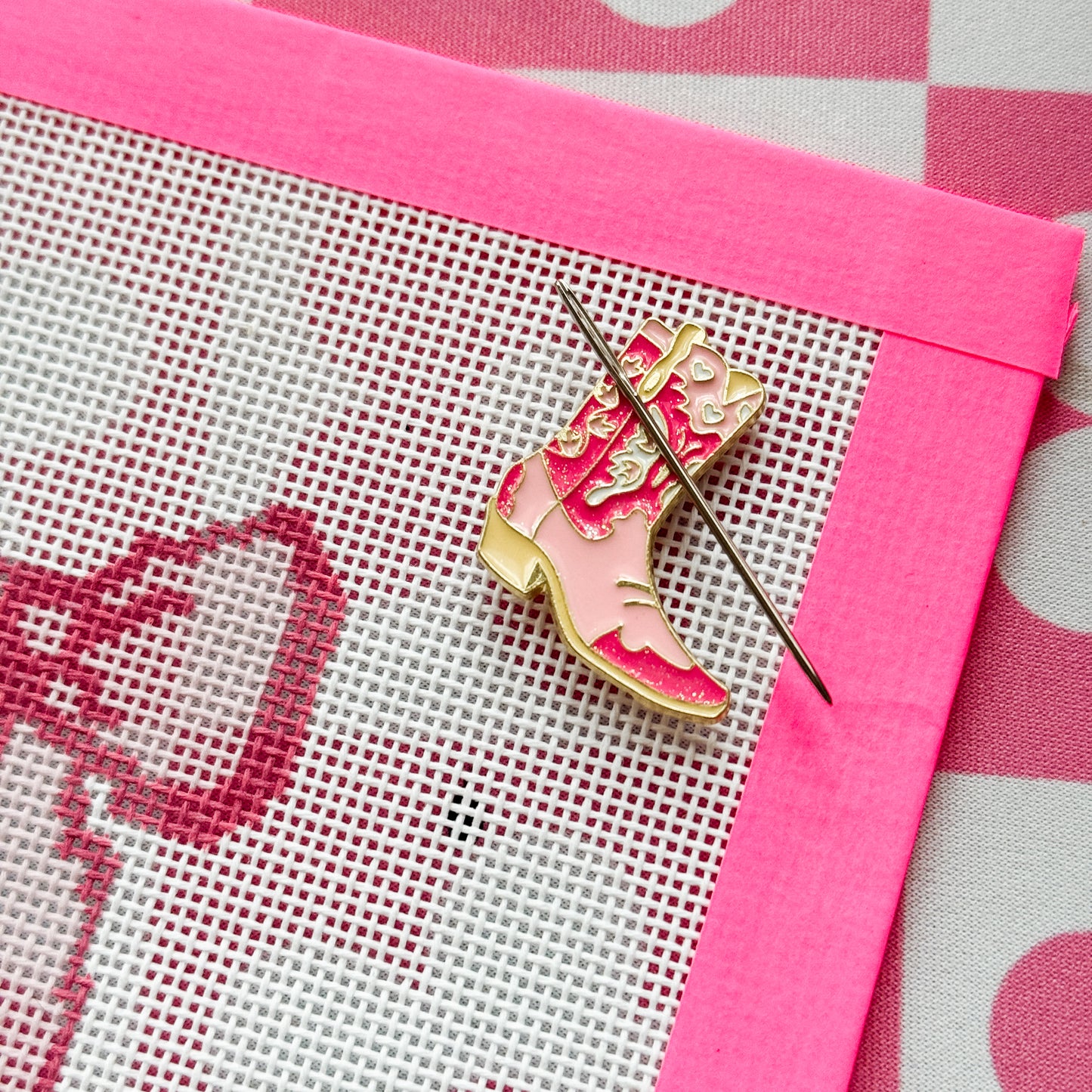 Pink Cowgirl Boot Needleminder, Needlepoint Accessories, Aesthetic Modern Needlepoint Needle Minder (Copy)