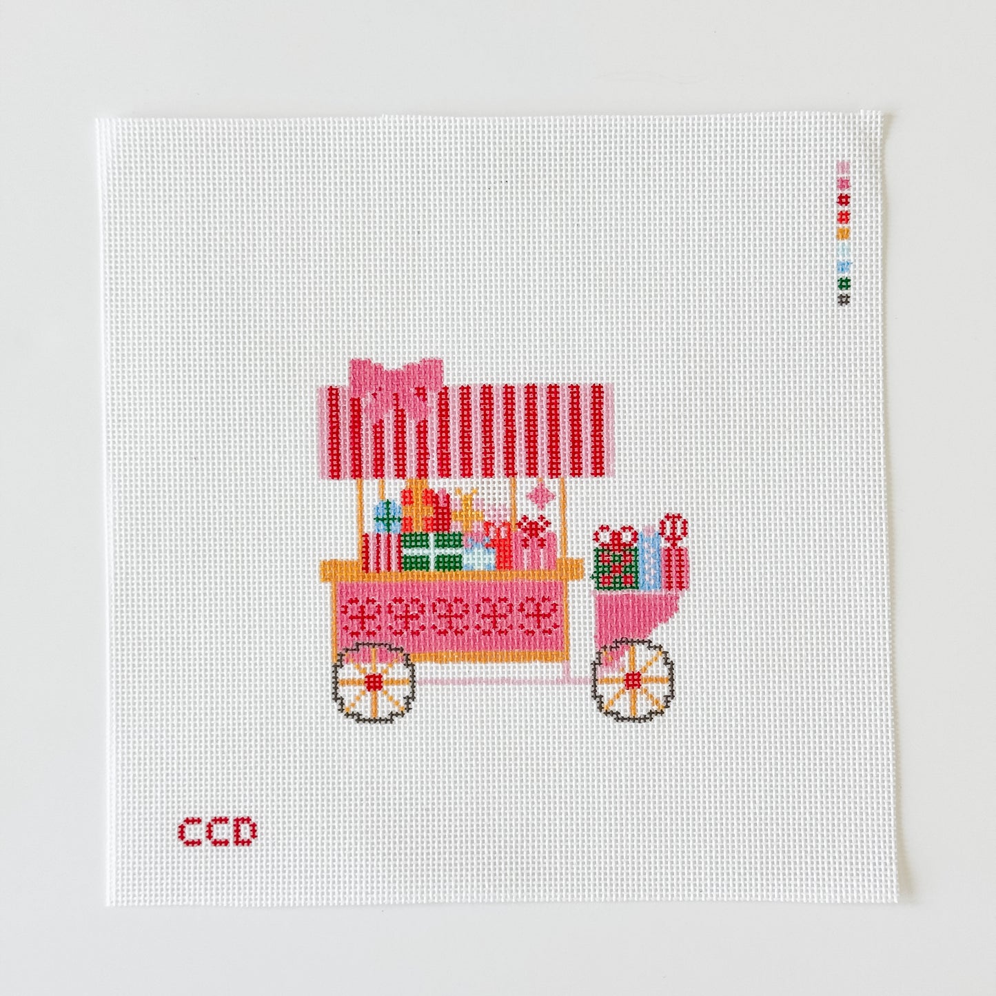 Christmas Trolley Cart Needlepoint Canvas 18 Mesh 4” Design, Christmas Ornament Needlepoint Canvas modern Hand Painted