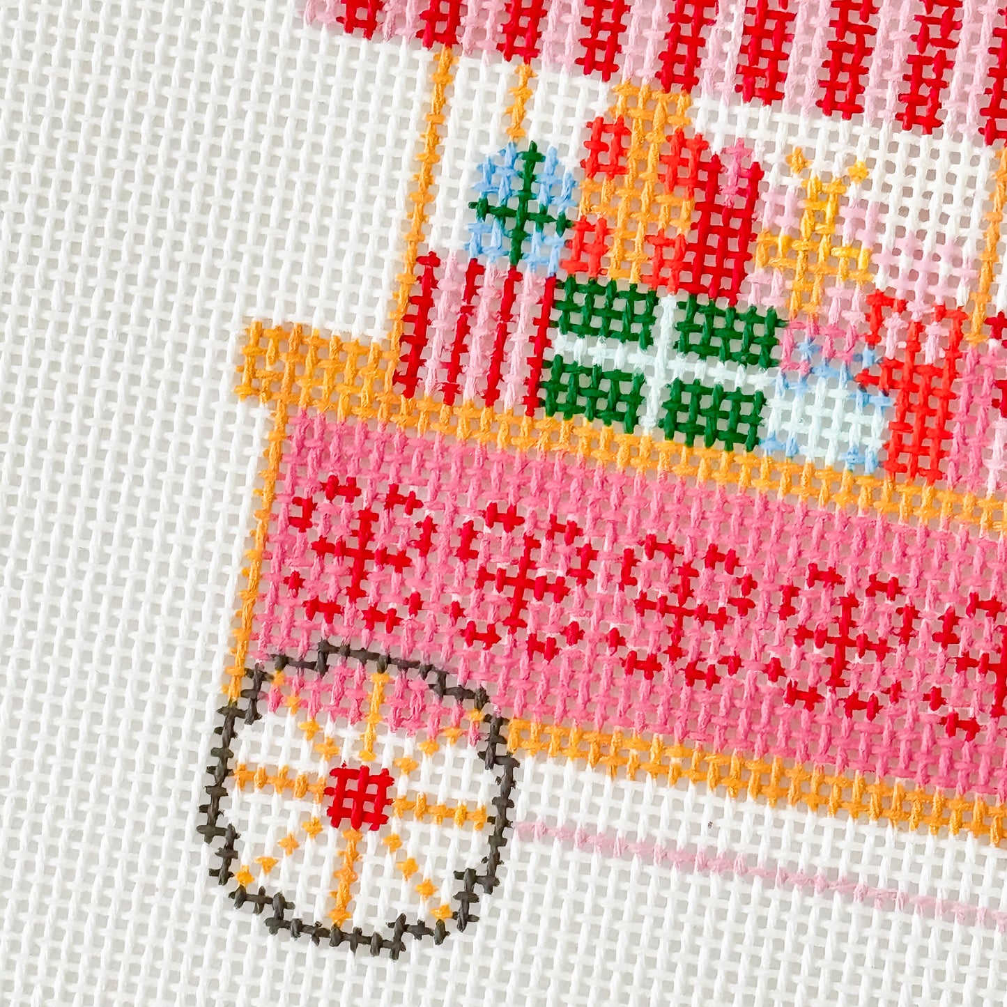 Christmas Trolley Cart Needlepoint Canvas 18 Mesh 4” Design, Christmas Ornament Needlepoint Canvas modern Hand Painted