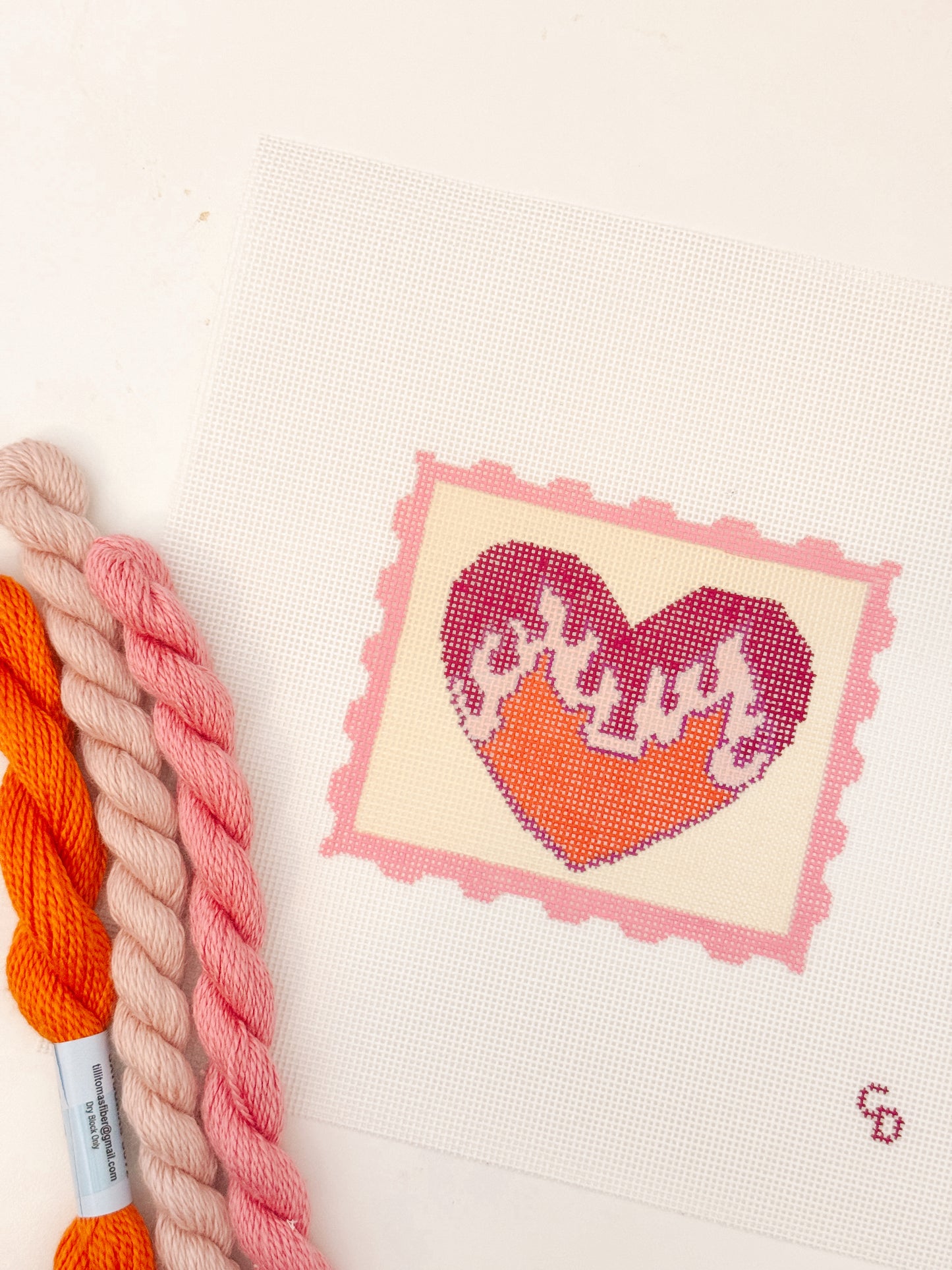 Valentines Day Stamp Needlepoint Canvas, Heart Flame Needlepoint Canvas, 3”x3" Needlepoint Canvas