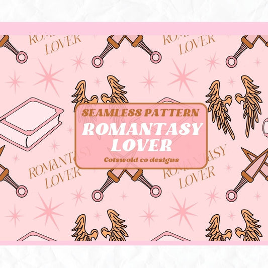 Romantasy Reading Bookish Seamless Pattern, Reading Pattern, commercial use books pattern